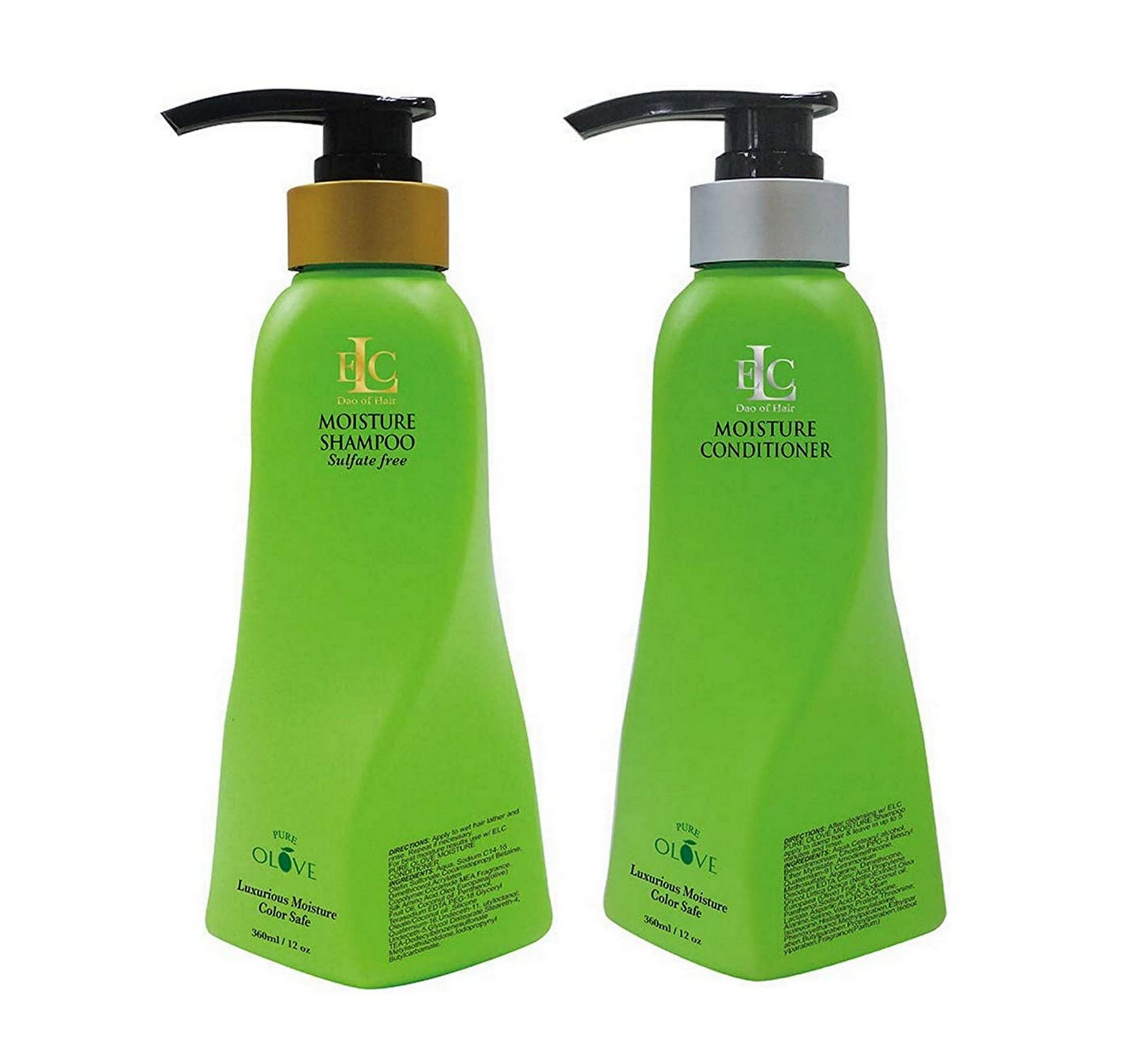 ELC Pure Olive Moisturizing Shampoo & Conditioner Set - 12 oz Each with Travel Pouch (3-Piece Bundle) for Soft, Hydrated Hair - Perfect for Travel, Gym & Daily Hair Care