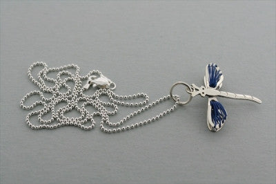 Dragonfly Wire Pendant Necklace - Blue Charm on 45cm Ball Chain for Women, Gift for Her, Boho Jewelry for Everyday Wear & Special Occasions