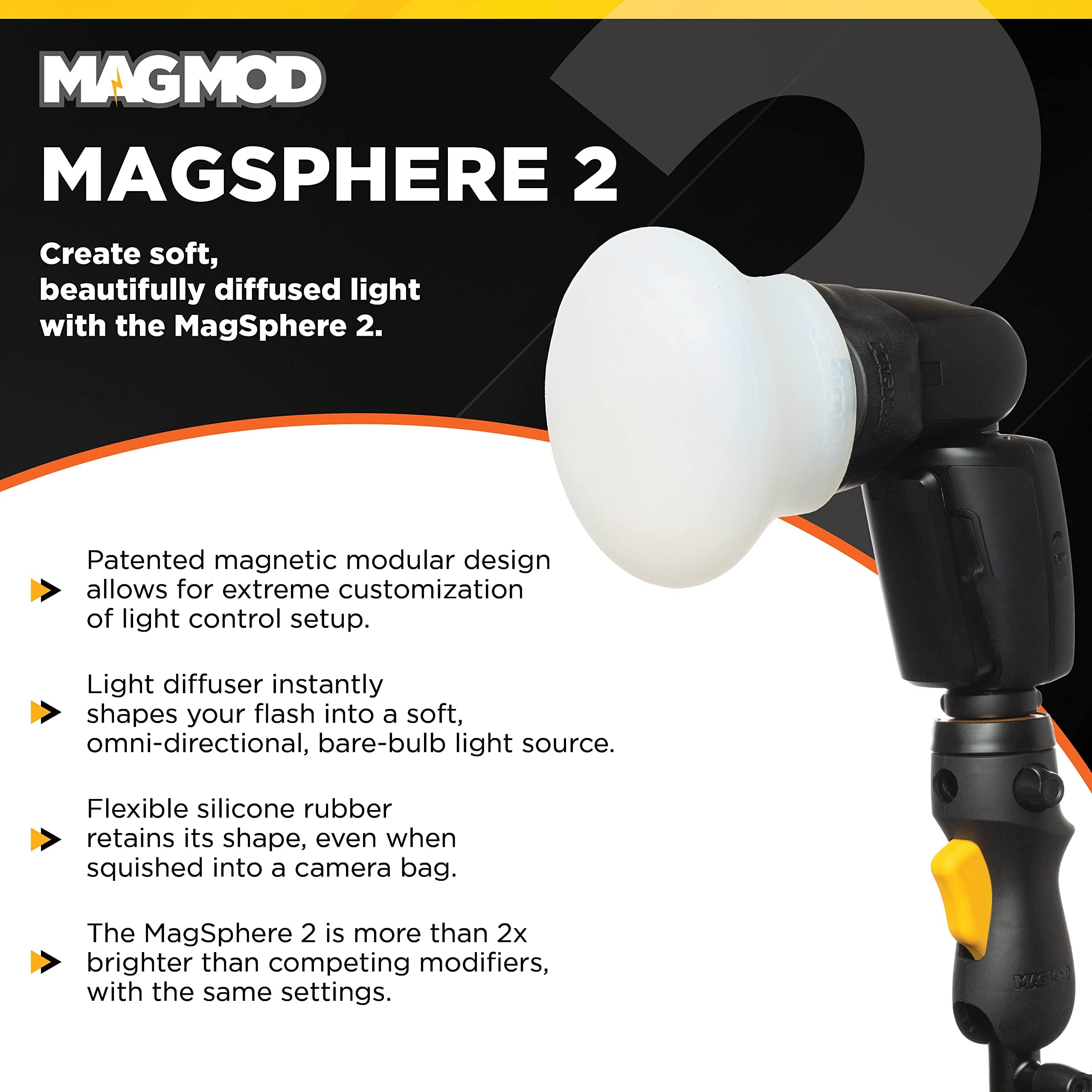 MagMod MagSphere 2 & MagGrip 2 Camera Flash Diffuser Kit - Magnetic Speedlight Modifier for Professional Photography - Perfect for Portrait, Studio, and Outdoor Lighting