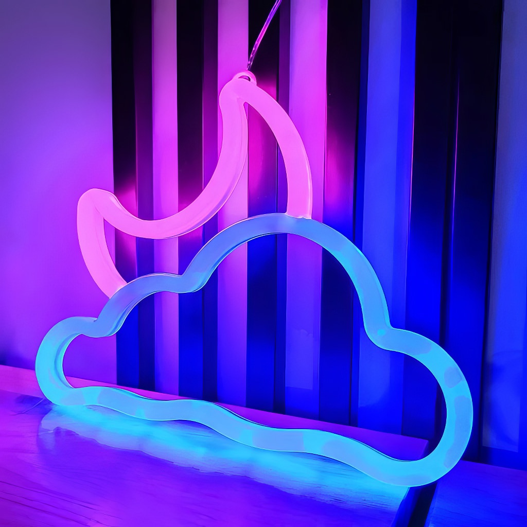 Blue & Pink Moon and Cloud LED Neon Wall Sign - Customizable Bedroom Decor for Teens, Kids Room & Party Lighting - Perfect for Nursery, Living Room, or Dorm Wall Art
