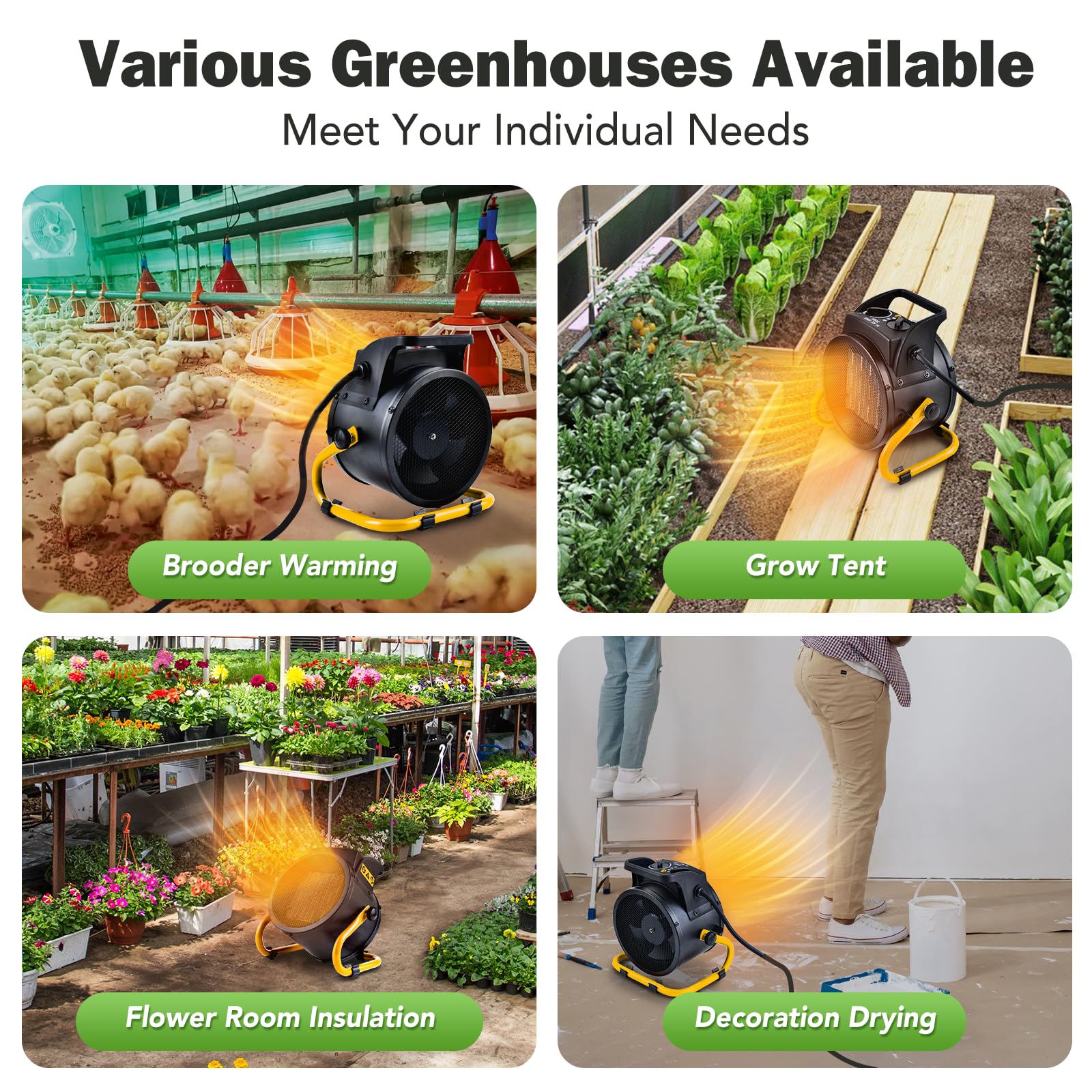 1500W Greenhouse Heater with Digital Thermostat - Auto Power Control & Overheat Protection - Fast Heating Electric Space Heater for Indoor Plants, Grow Tents, Greenhouses, Patios & Winter Gardening