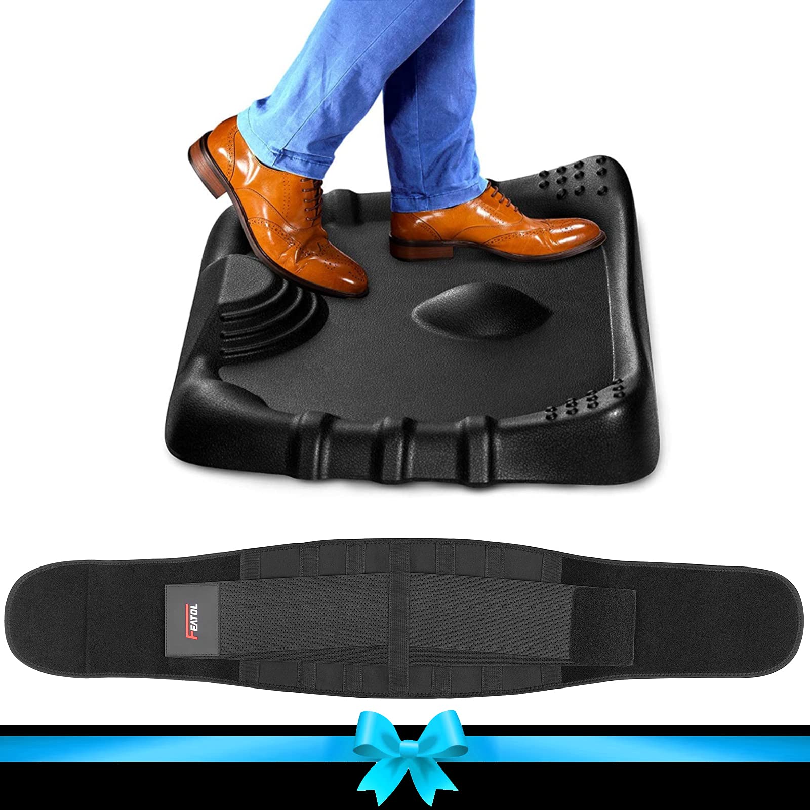 **Ergonomic Standing Desk Mat & Back Support Brace Bundle - Large/X-Large Size, Anti-Fatigue Floor Mat for Office, Kitchen & Home Workstation - Improve Posture & Comfort for Long Hours Standing**