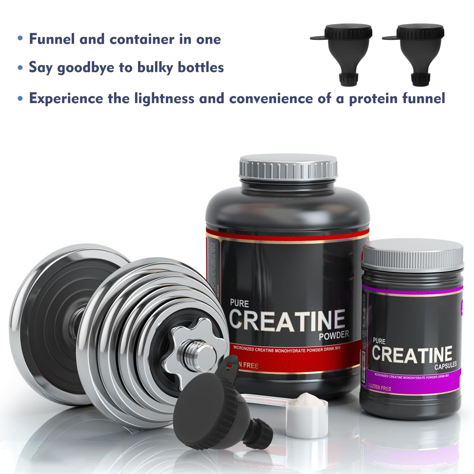 2 Pack Protein Powder Containers with Funnel - 50ml Portable Travel Shaker for Gym, Pre Workout & Supplements - Ideal for Protein Mixes, Smoothies & On-the-Go Nutrition