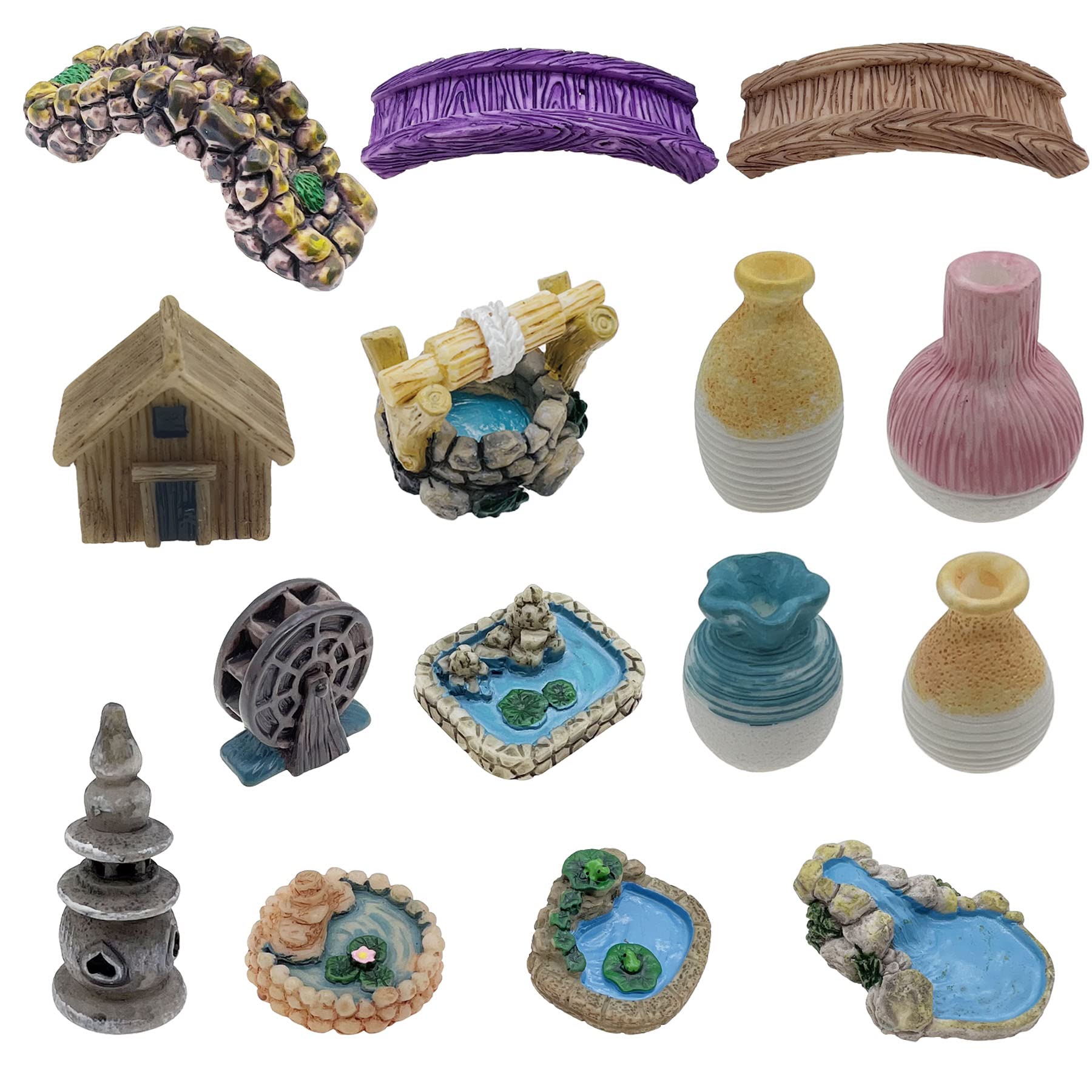 16-Piece Fairy Garden Accessories Set - Miniature Bridge, Vase, Water Well & Pond for DIY Craft & Home Decor | Perfect for Fairy Gardens, Terrariums & Indoor/Outdoor Decorations