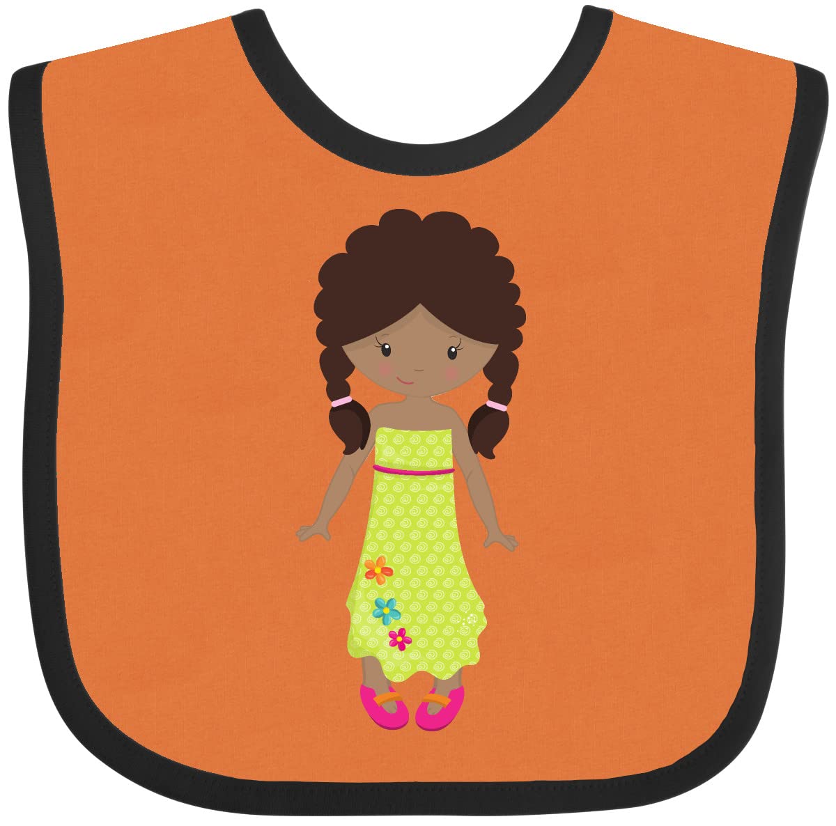 Inktastic African American Girl in Green Dress - Fashionable Baby Bib for Feeding, Mess-Free Mealtime, and Stylish Outfits