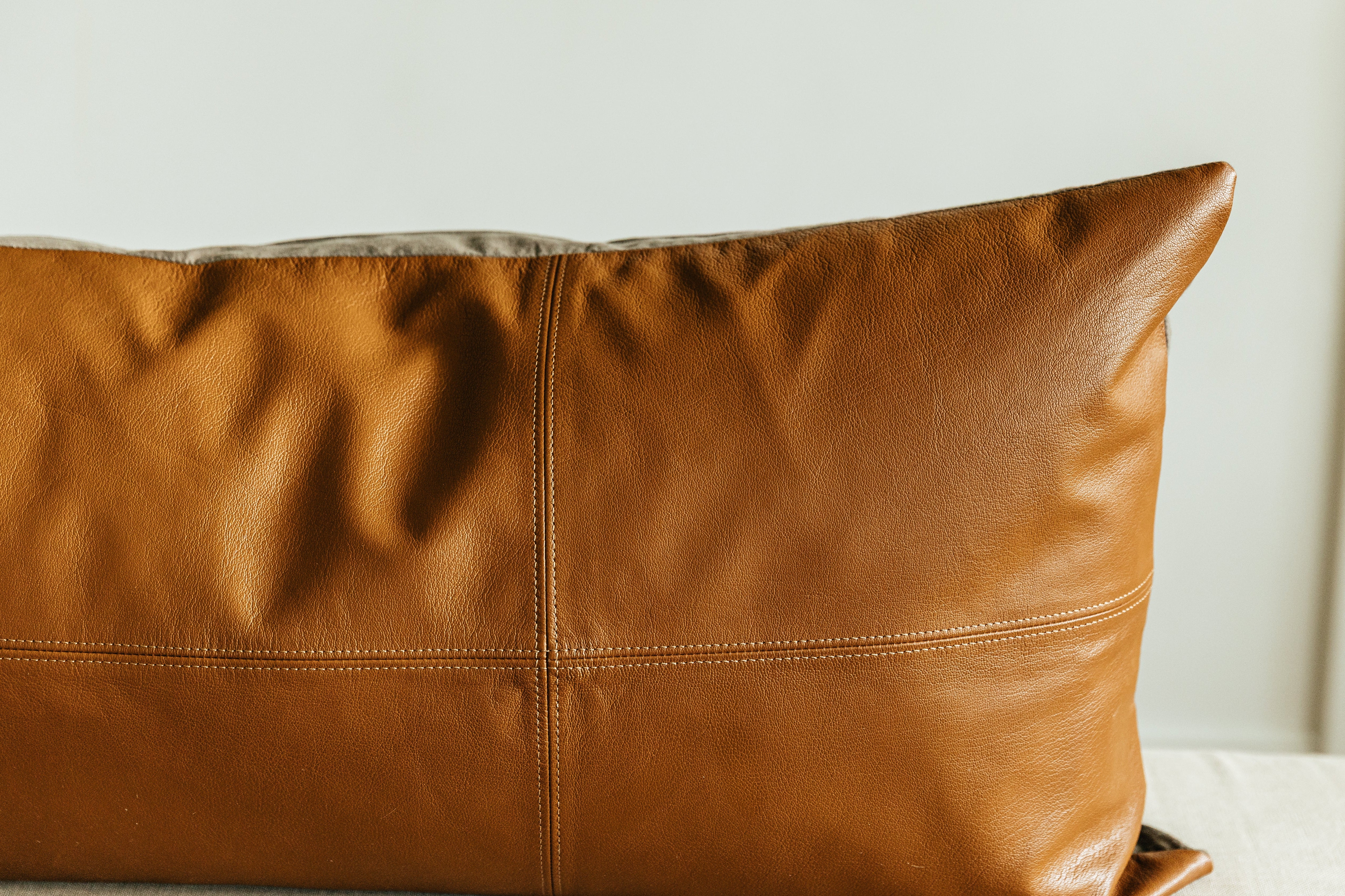 Luxury Owen Genuine Leather XL Lumbar Pillow Cover for Sofa, Bed & Office - Premium Back Support Cushion Case for Home Decor and Comfort