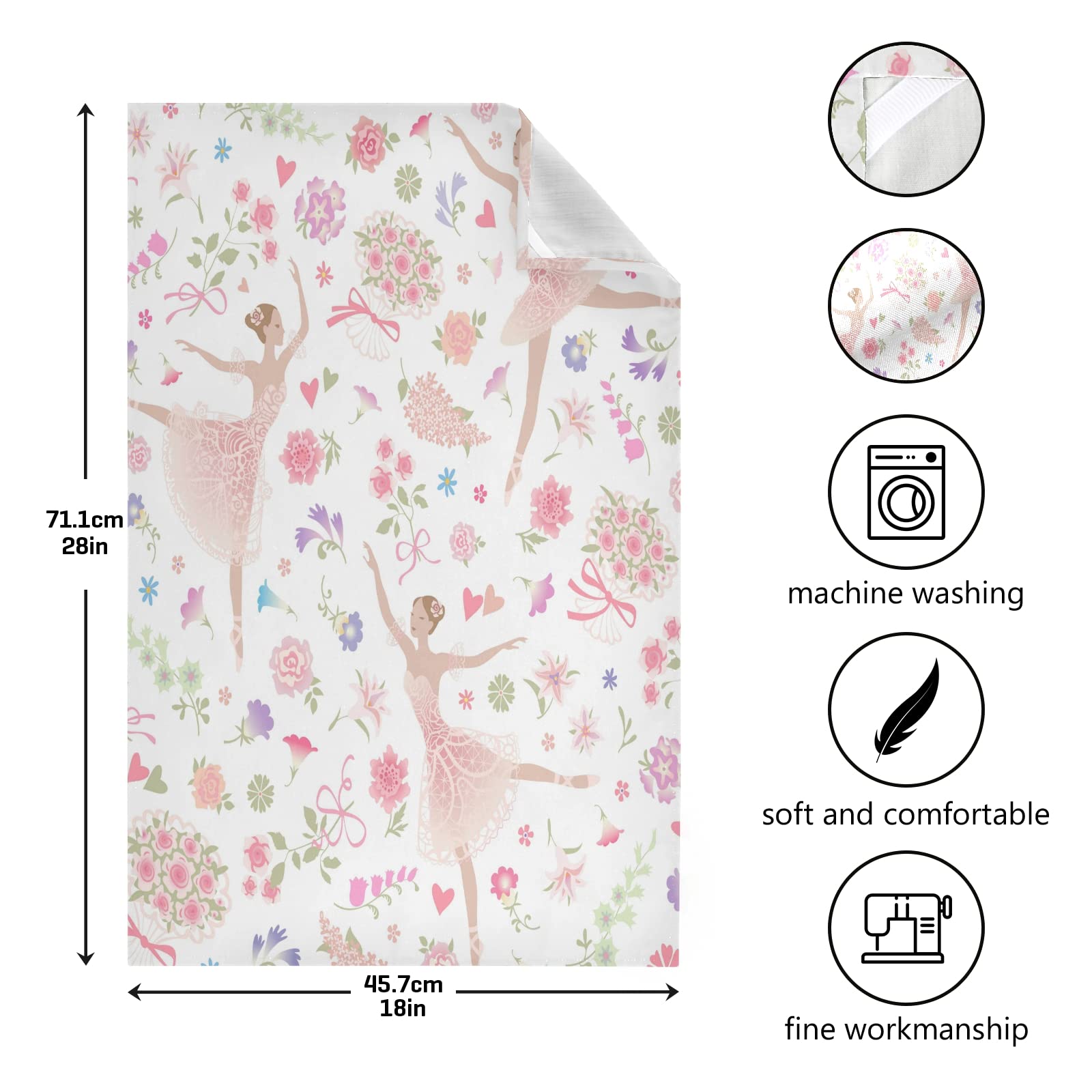 ALAZA 4-Pack Super Absorbent Soft Kitchen Towels - 18 x 28 Inch Dish Cloths, Tea Towels with Dancing Ballerina & Heart Floral Design | Perfect for Kitchen, Bar, Dish Drying & Home Decor