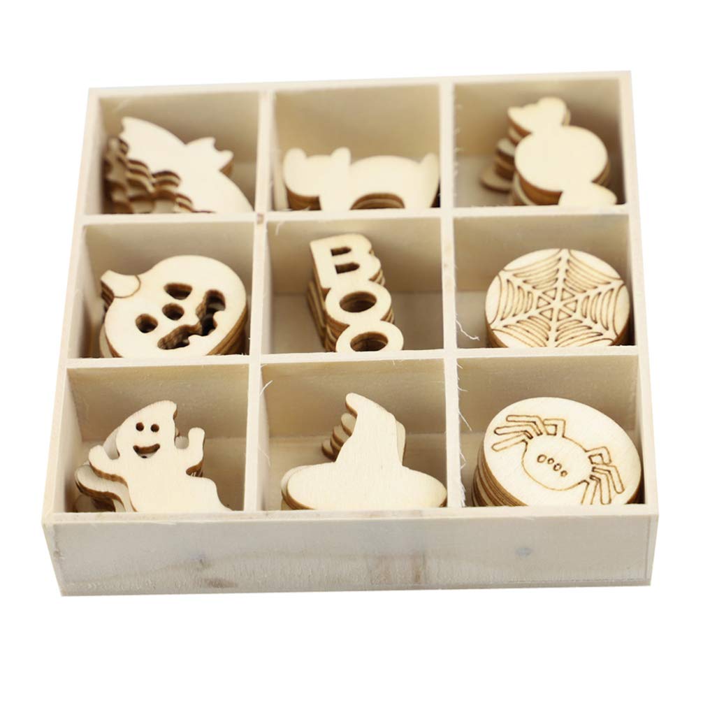 COHEALI 72Pcs Halloween Wooden Slices Decor with Rope - Rustic Wooden Chips for Halloween Wall Hanging, Home & Party Décor - Perfect for Indoor/Outdoor Halloween Party, Porch, Yard, and Fireplace Decoration
