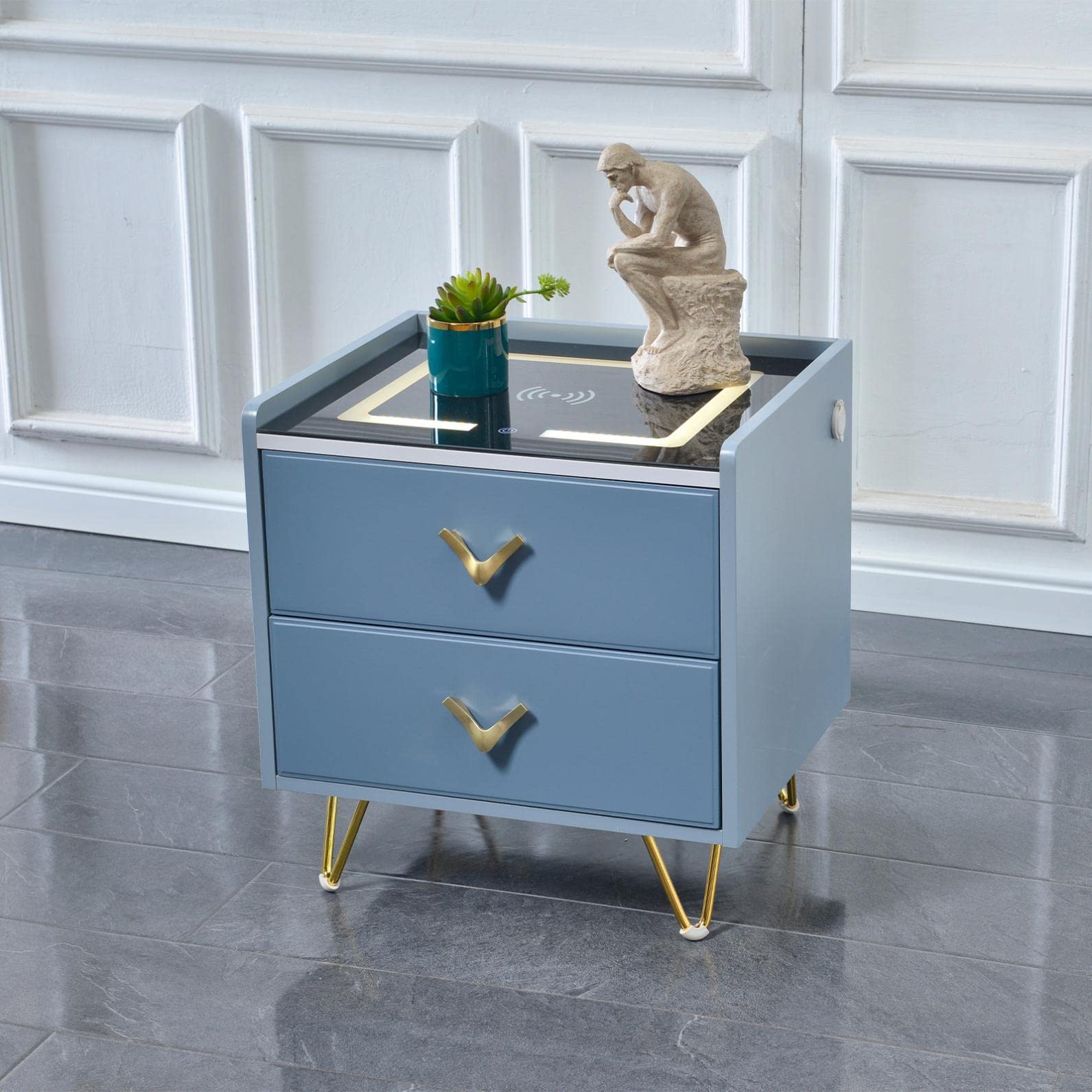 Sanamity Side Table - Modern Nightstand with Drawers & Storage Cabinet, Baby Blue End Table for Bedroom, Living Room | Small Bookshelf, Compact Furniture for Small Spaces | Fast US Shipping
