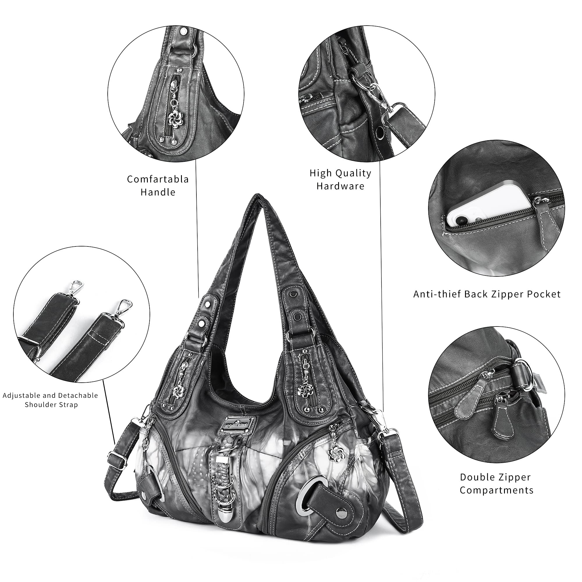 Angelkiss Women's Hobo Purses & Handbags - Large Satchel Shoulder Bag for Daily Use, Work, Travel & Shopping