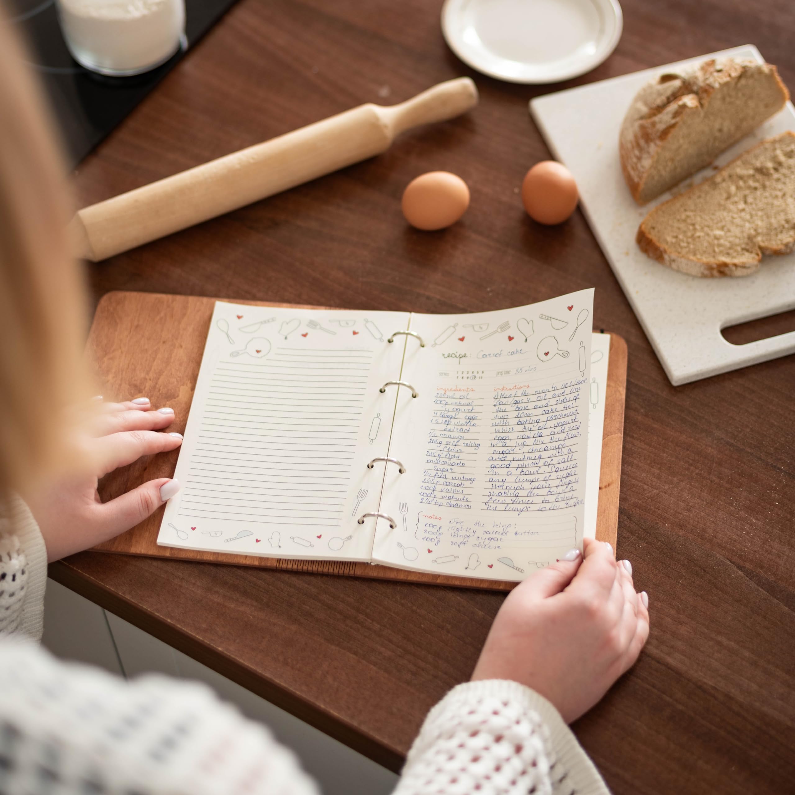 ENJOY THE WOOD Personalized Wooden Recipe Book Binder - Custom Family Cookbook Journal & Sketchbook Organizer - Large A4 Size for Home Kitchen, Gift Giving & Recipe Collection