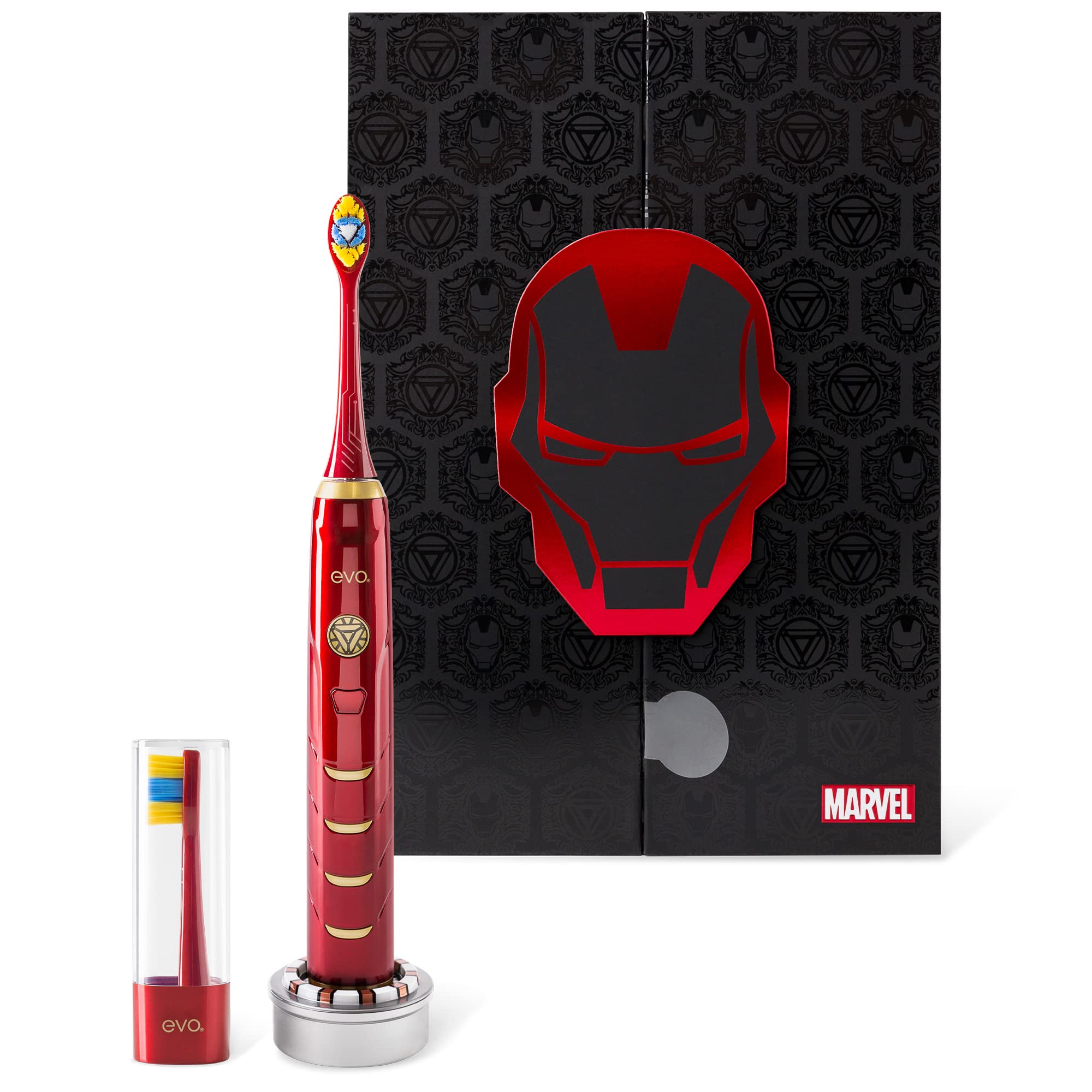 IRM-1 Iron Man Rechargeable Sonic Electric Toothbrush for Adults - Marvel Superhero Toothbrush with 2-Minute Timer, 4 Replacement Brush Heads & USB Charger - Perfect for Travel, Home Use & Gifts for Marvel Fans