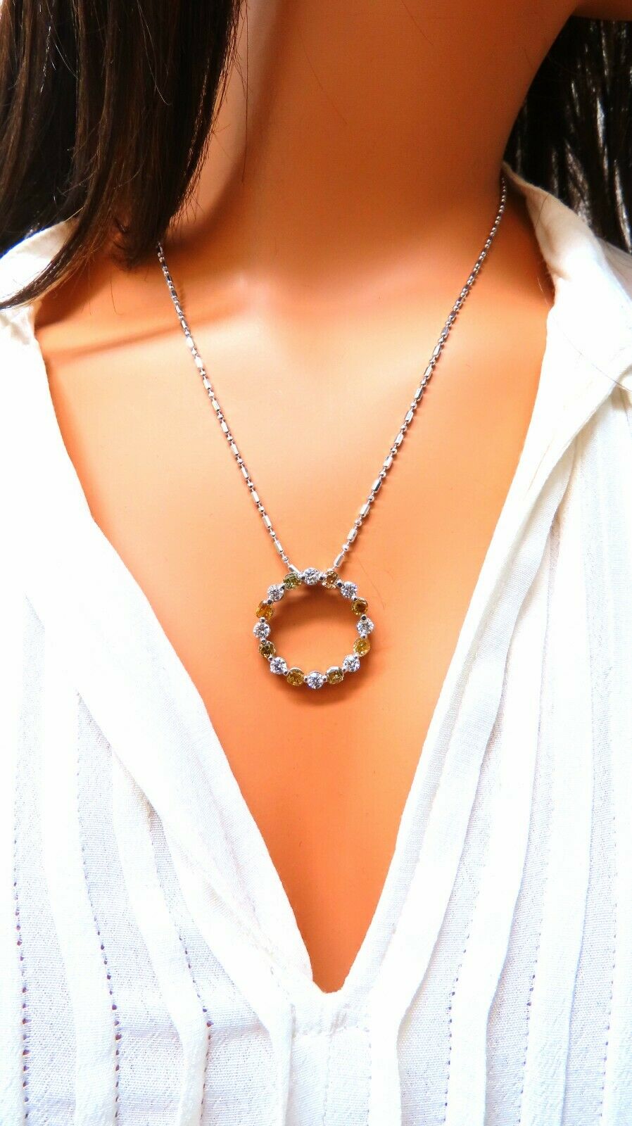 3.32ct Natural Fancy Yellow Brown Diamond Circle Eternity Necklace in 14K Gold - Perfect for Anniversary Gifts, Valentine's Day & Special Occasions