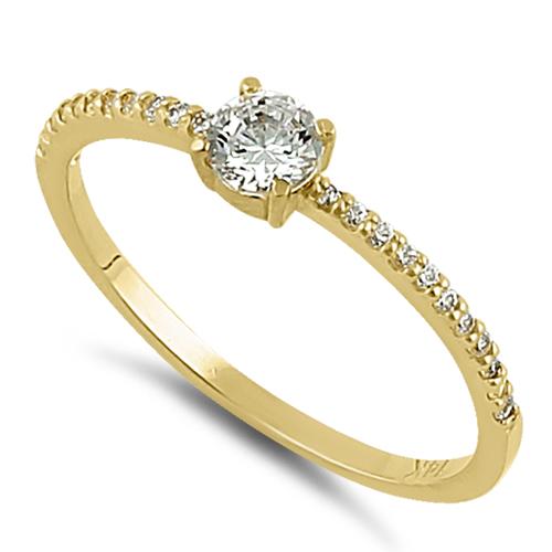 14K Solid Yellow Gold Round 4mm Cubic Zirconia (CZ) Ring for Women - Elegant Wedding, Engagement, Anniversary Gift Jewelry for Her