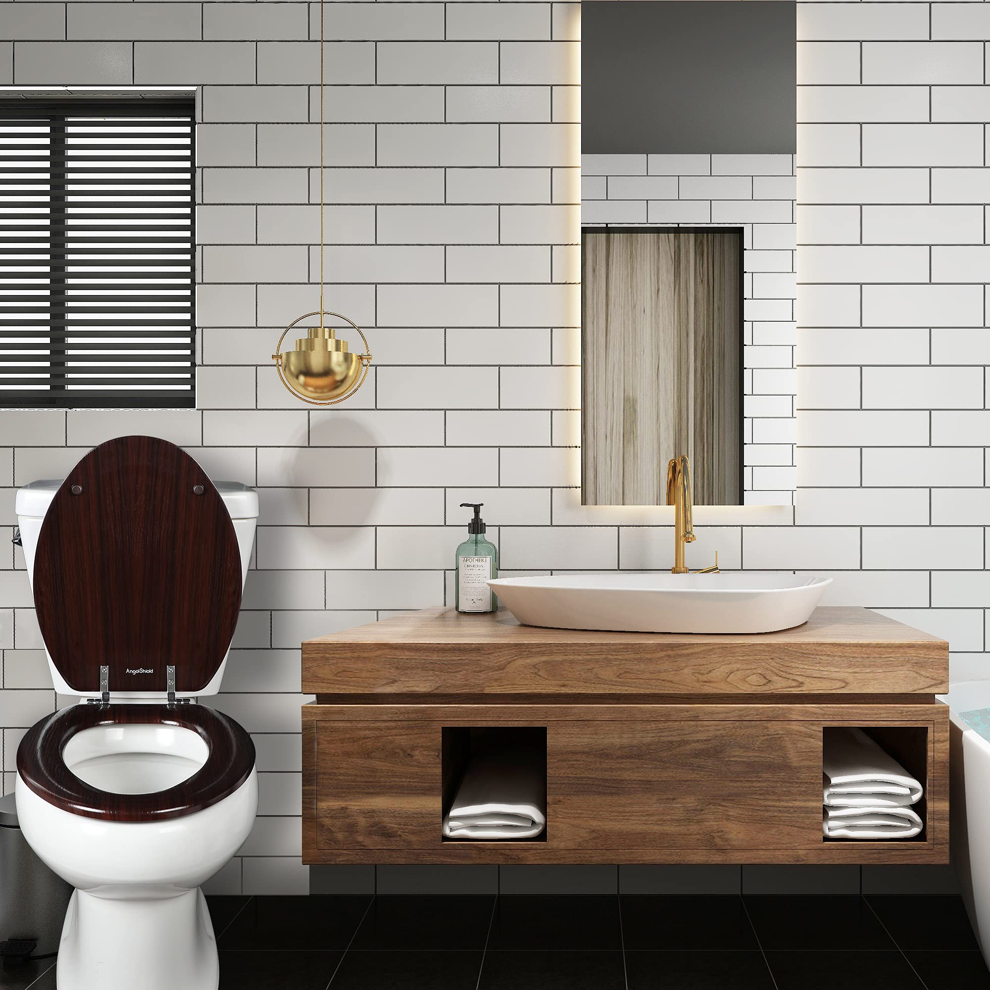 Premium Elongated Toilet Seat - Molded Wood with Soft-Close Hinges & Quick Release, Easy Installation & Cleaning (Dark Brown) - Perfect for Modern Bathrooms & Home Renovations