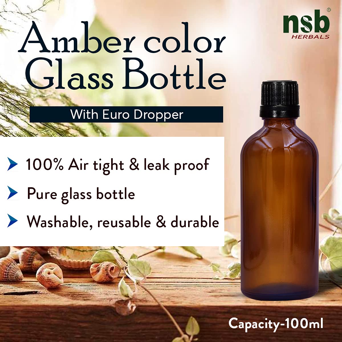 NSB Herbals 100ml Amber Round Empty Glass Bottle with Euro Dropper & Black Cap - Refillable, Reusable, Leak Proof Essential Oil Bottles for DIY Perfumes, Face Oils & Aromatherapy Blends (Pack of 3) - Perfect for Home Spa, Gift Making & Travel Size Storage