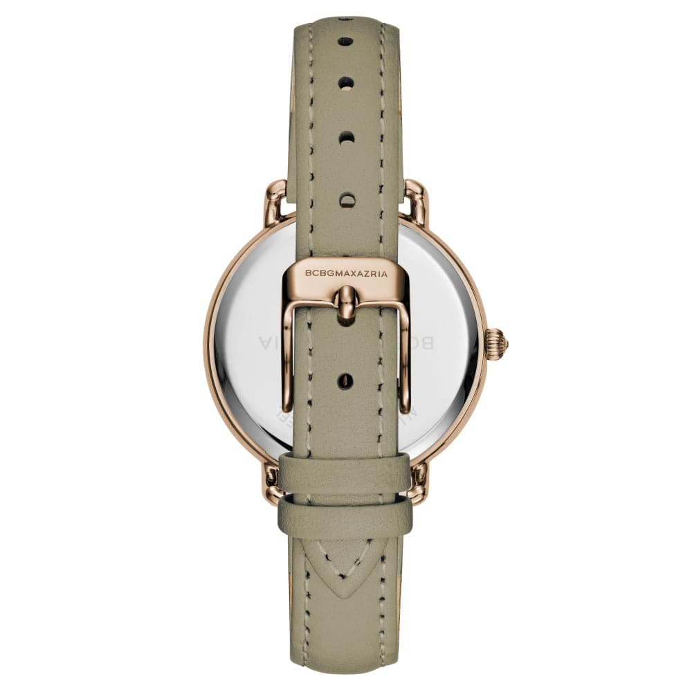 BCBGMAXAZRIA Women's Quartz Rose Gold Stainless Steel Watch with Green Leather Strap BG50676003 - Perfect for Office, Party & Everyday Wear