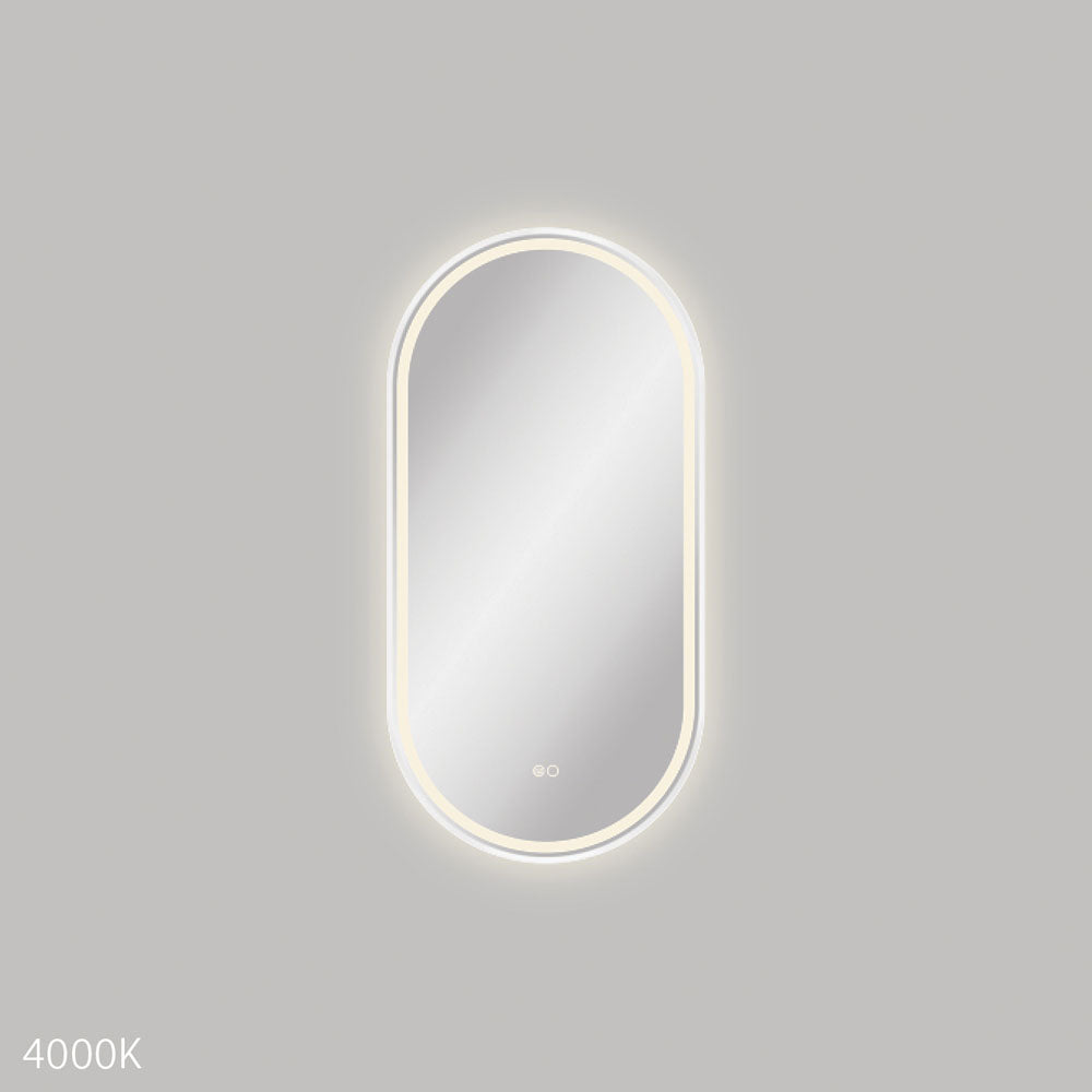 Fienza LED4590FPW Empire LED Matte White Framed Bathroom Mirror 450 x 900mm - Modern Vanity Mirror with LED Lighting for Makeup, Shaving & Home Decor