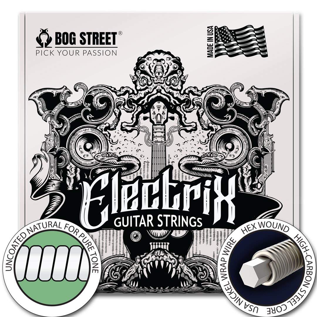 Bog Street ELECTRIX Nickel Hex-Wound Medium (11-48) Electric Guitar Strings - 6 String Set for Rock, Blues & Studio Performance
