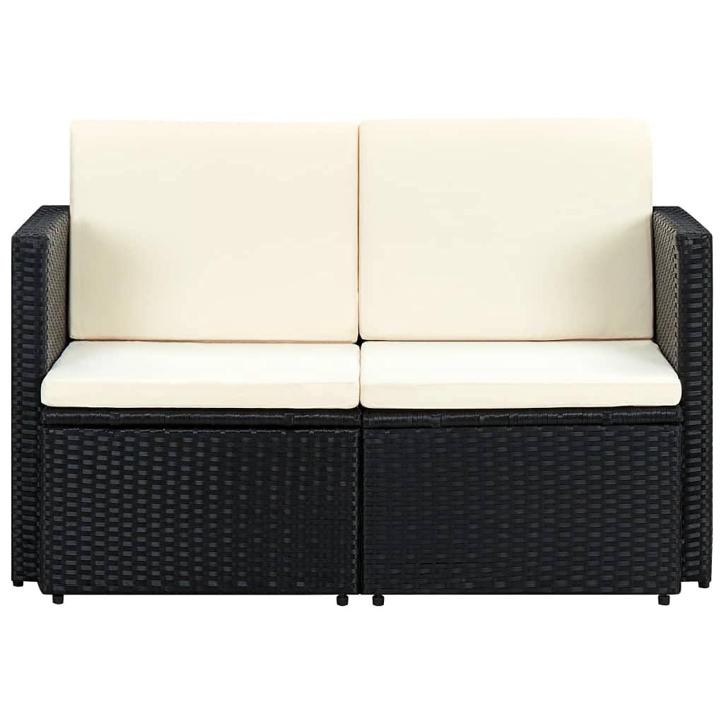 2 Seater Outdoor Patio Sofa Set with Cushions & Coffee Table - Black Poly Rattan Wicker Garden Furniture for Yard, Backyard, Poolside or Balcony Relaxation