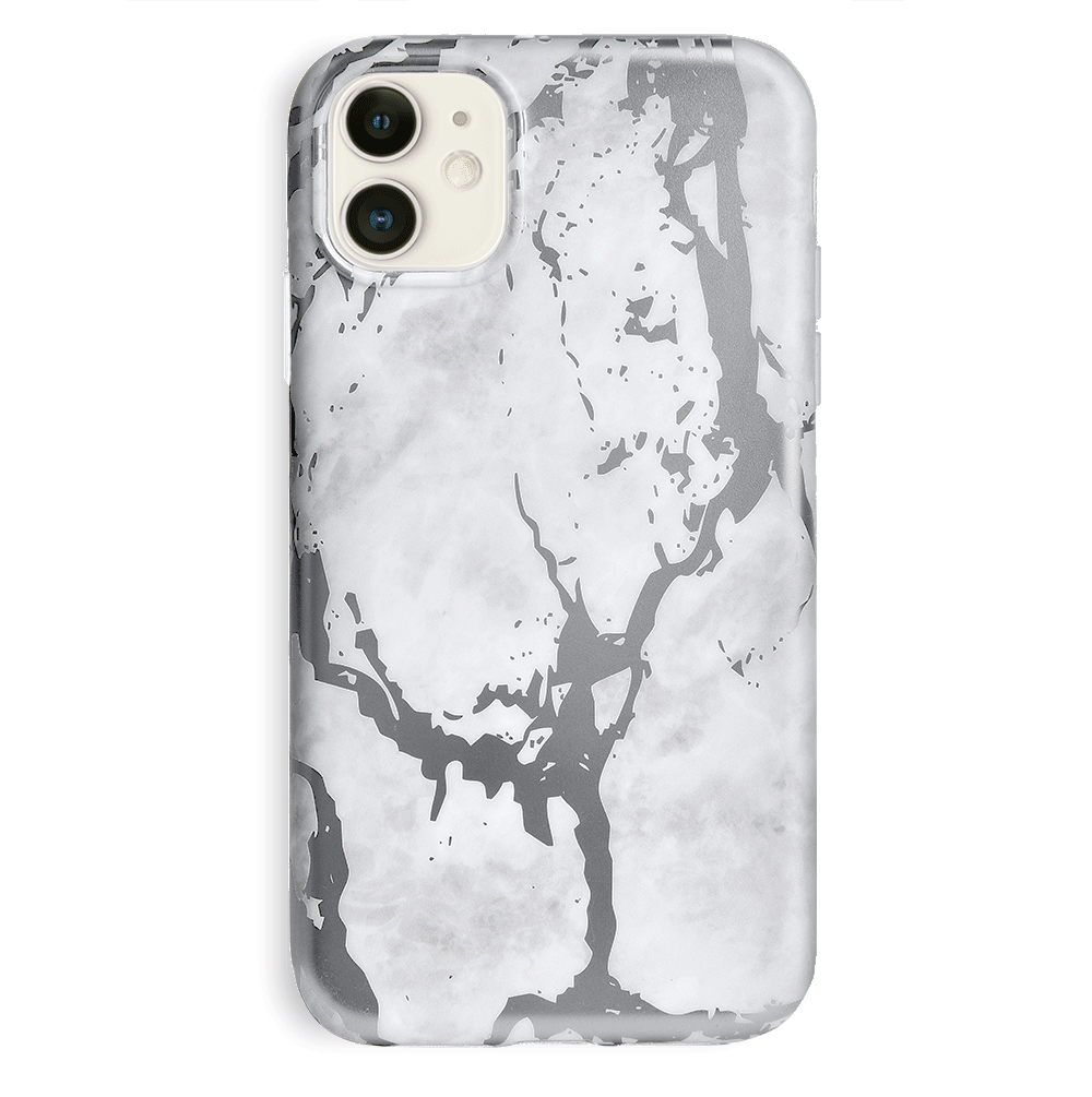 Elegant White Marble with Silver Chrome iPhone Case - Premium Protective Cover for iPhone 13/14/15 Pro Max | Slim Fit, Shockproof, Stylish Design for Everyday Use & Special Occasions