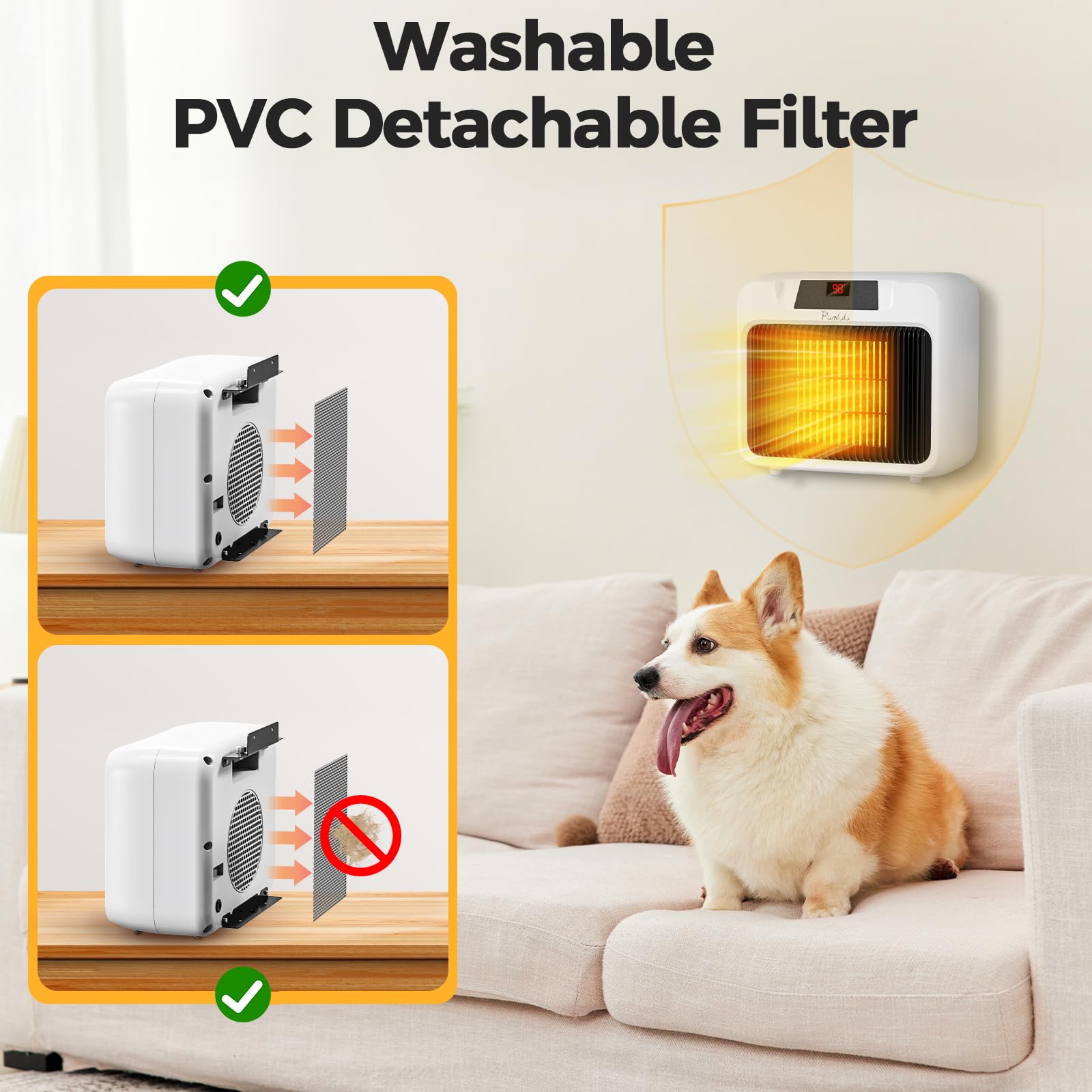 600W Dog House Heater with Thermostat - Portable & Wall-Mounted Pet Heater for Dogs, Chicken Coops & Rabbits - Digital Display & Anti-Chew Cord - Perfect for Winter Warmth in Kennels, Coops & Outdoor Pet Shelters