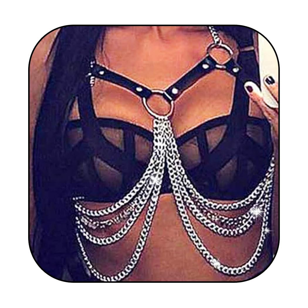 Punk Leather Chain Tassel Body Chain Bikini Harness - Stylish Waist Chain Body Jewelry for Women & Girls - Perfect for Music Festivals, Rave Parties and Gothic Fashion