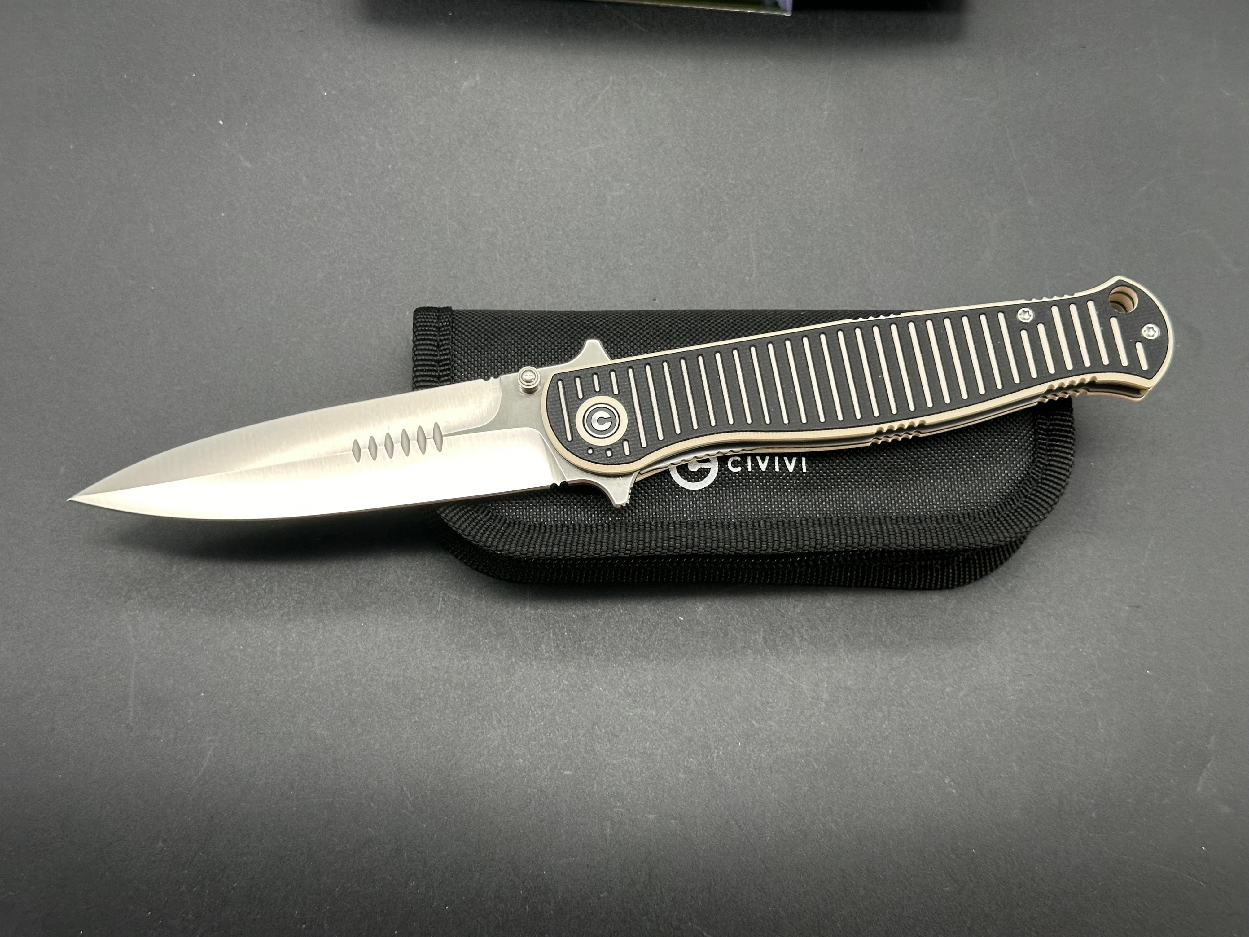 CIVIVI RS71 Folding Pocket Knife - Nitro-V Steel Blade, G10 Handle (Off-White/Black), Plain Edge Satin Finish - EDC, Camping, Hiking & Outdoor Activities