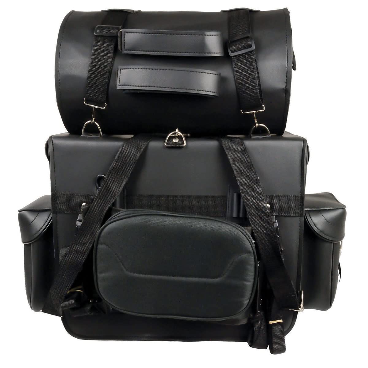 Milwaukee Leather SH539 Large Black Motorcycle PVC Touring Sissy Bar Bag - 2 Piece Set for Harley, Cruiser & Touring Bikes - Waterproof Storage for Road Trips & Long Distance Riding