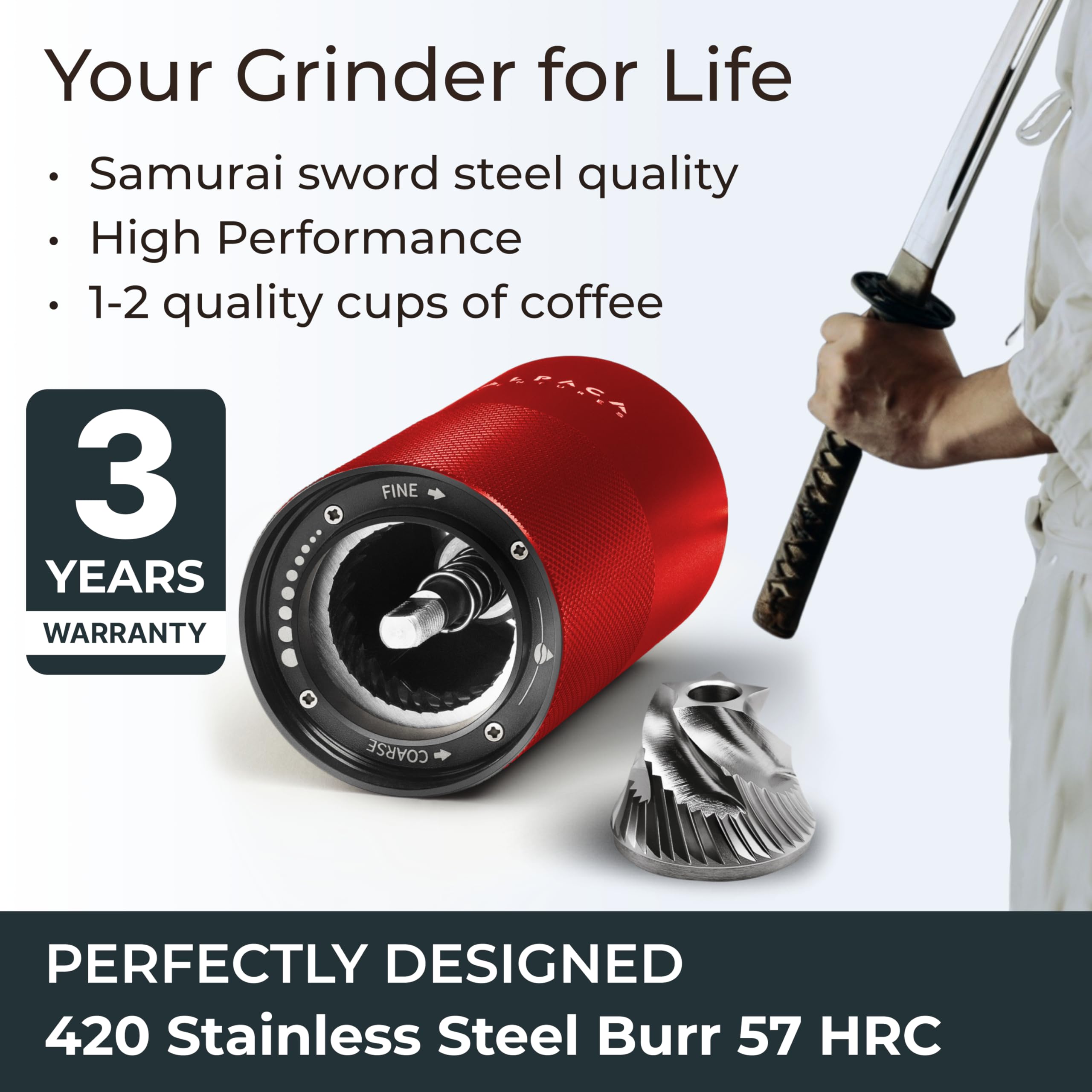 Premium Stainless Steel Manual Coffee Grinder - Adjustable Conical Burr Hand Crank Espresso Mill with Double Bearings for Home, Office & Travel | Perfect for French Press, Pour Over, Aeropress & Camping Brewing