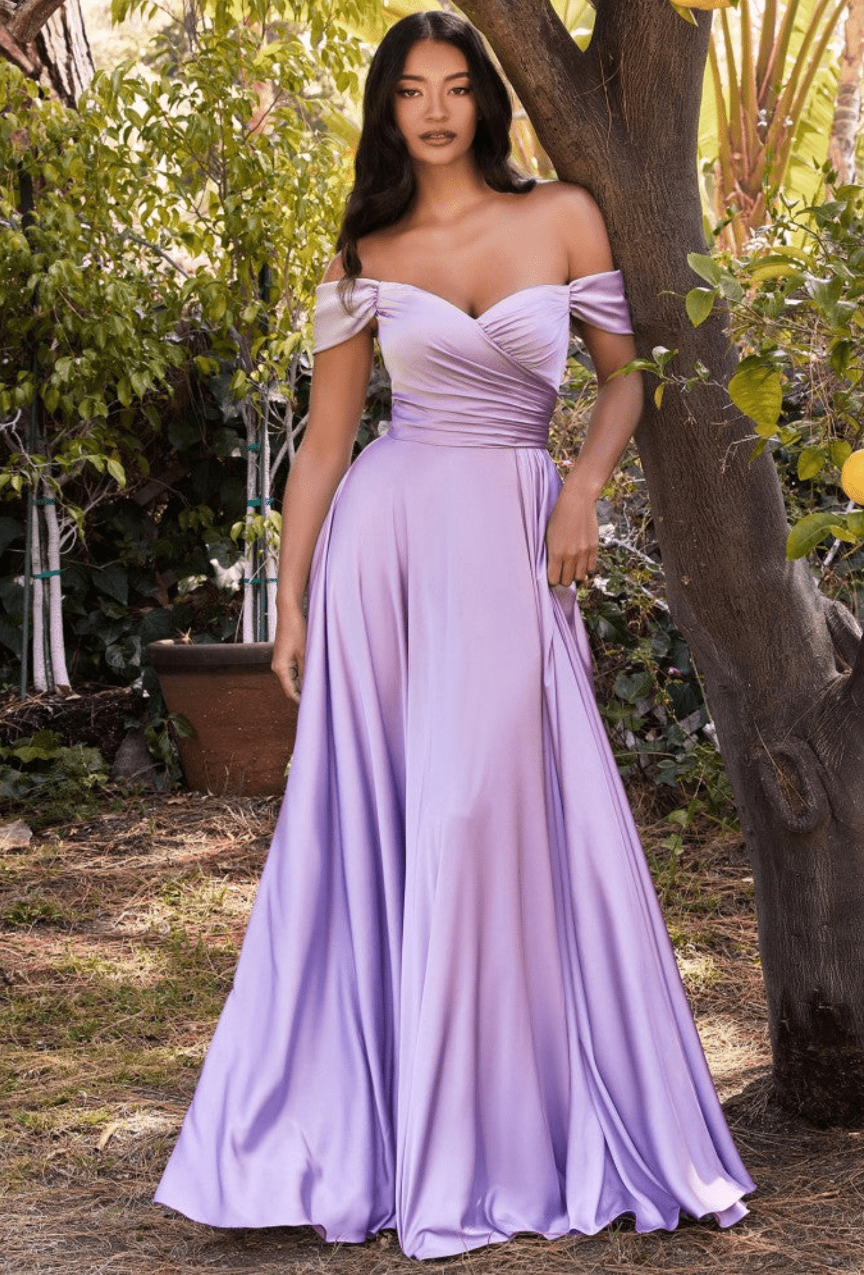 Cinderella Divine 7493 Women's Satin Off Shoulder Wrap Dress - Elegant Evening Gown for Prom, Wedding, Cocktail Party & Special Occasions