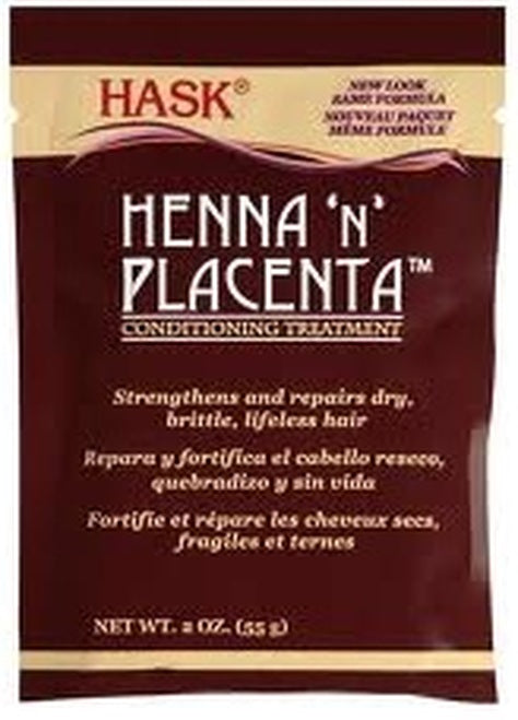 Hask Henna 'n' Placenta Deep Conditioning Hair Treatment - 2 fl.oz | Repairs Dry & Damaged Hair for Silky Smooth Results - Perfect for Salon-Quality Hair Care at Home
