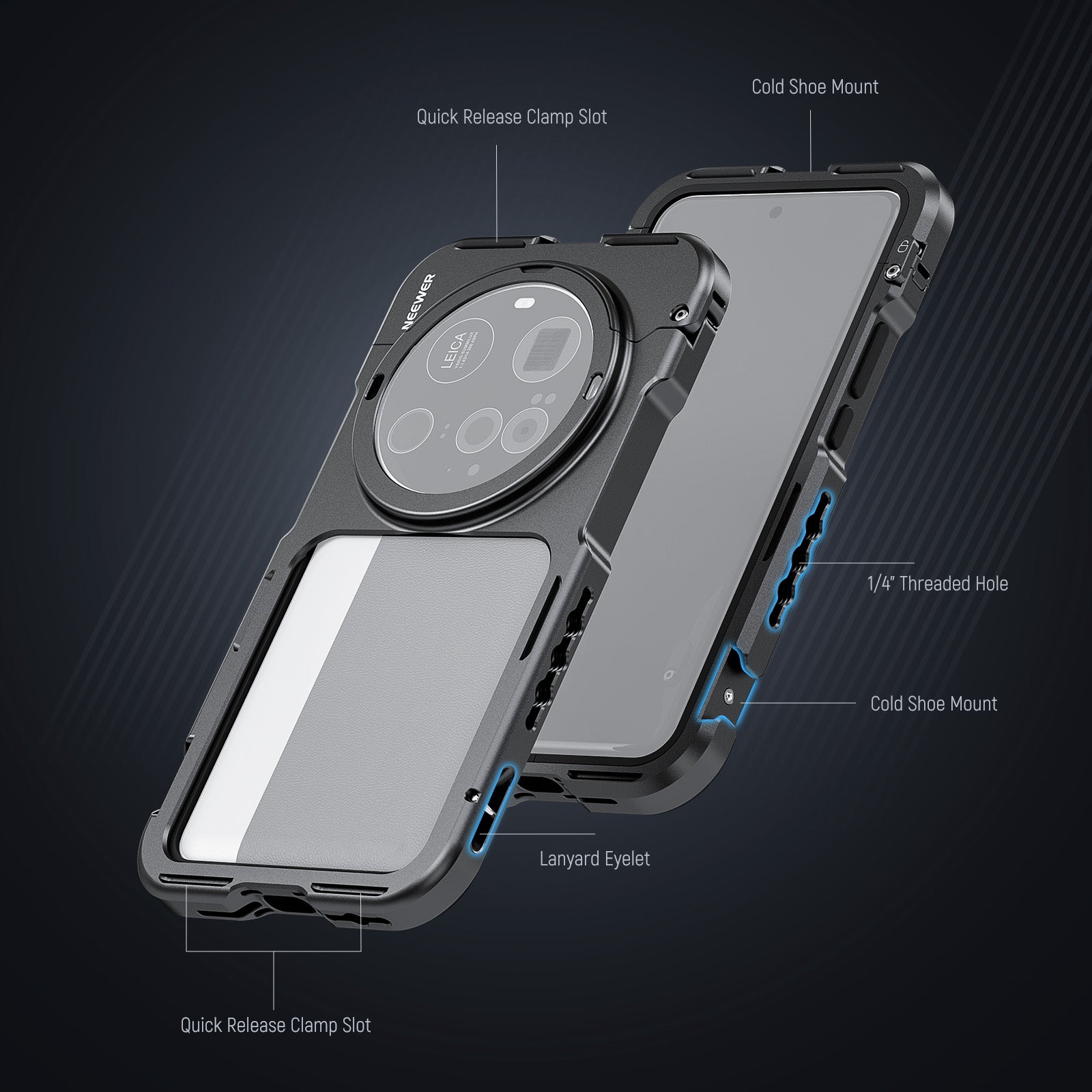 NEEWER PA091 Smartphone Cage Kit for Xiaomi 15 Ultra - Universal Phone Mount with Cold Shoe Mount & 1/4