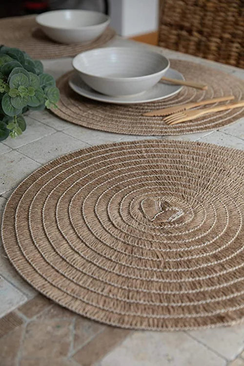 Eco-Friendly Set of 4 Natural Jute Placemats - 38cm Round Hessian Table Mats for Dining, Kitchen & Home Decor