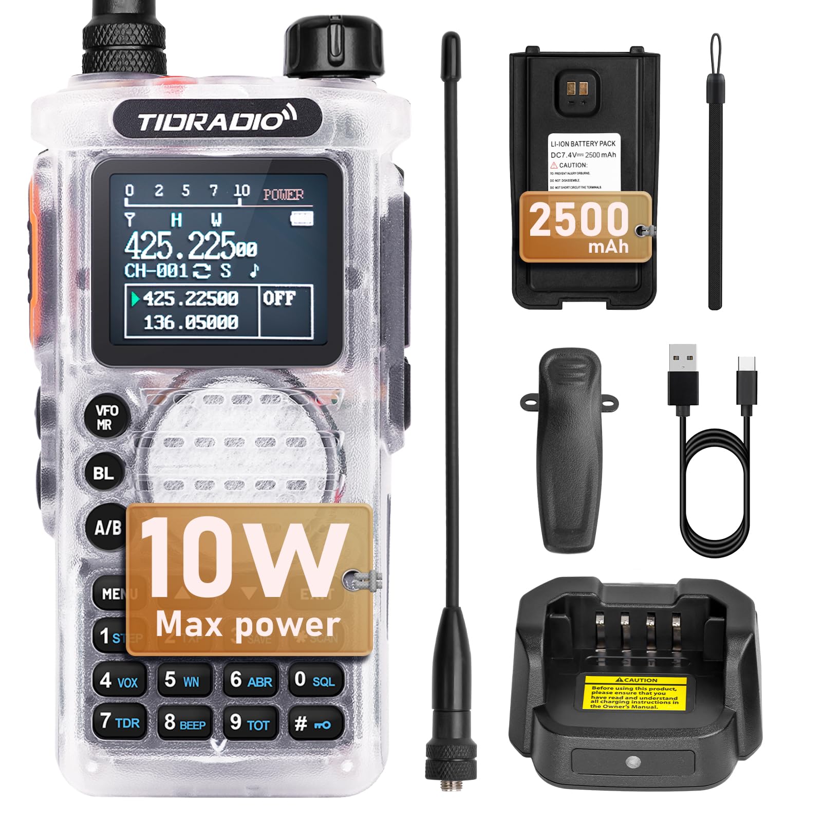 TIDRADO TD-H8 10W Ham Radio Transceiver - Dual Band Amateur Two Way Radio with Wireless Programming & Crystal (1 Pack) | Perfect for Outdoor Adventures, Emergency Communication & Hobbyist Use