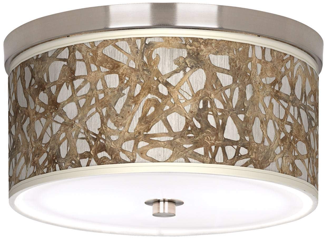 Energy Efficient Organic Nest Giclee Nickel Ceiling Light with Printed Shade - Perfect for Eco-Friendly Bedroom, Living Room & Office Lighting