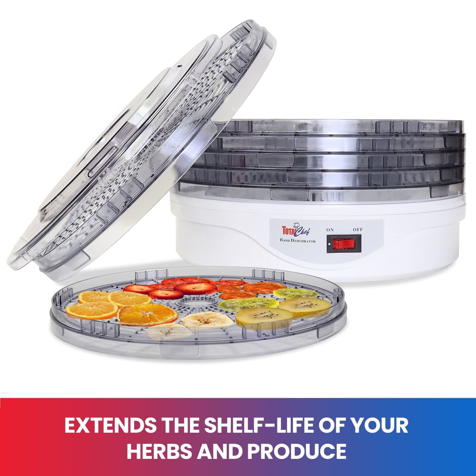 Total Chef 5-Tier Food Dehydrator for Jerky, Fruit, Vegetables & Meat - BPA-Free Electric Food Dryer Machine with Dishwasher Safe Trays - Perfect for Home Kitchen, Camping & Healthy Snacks