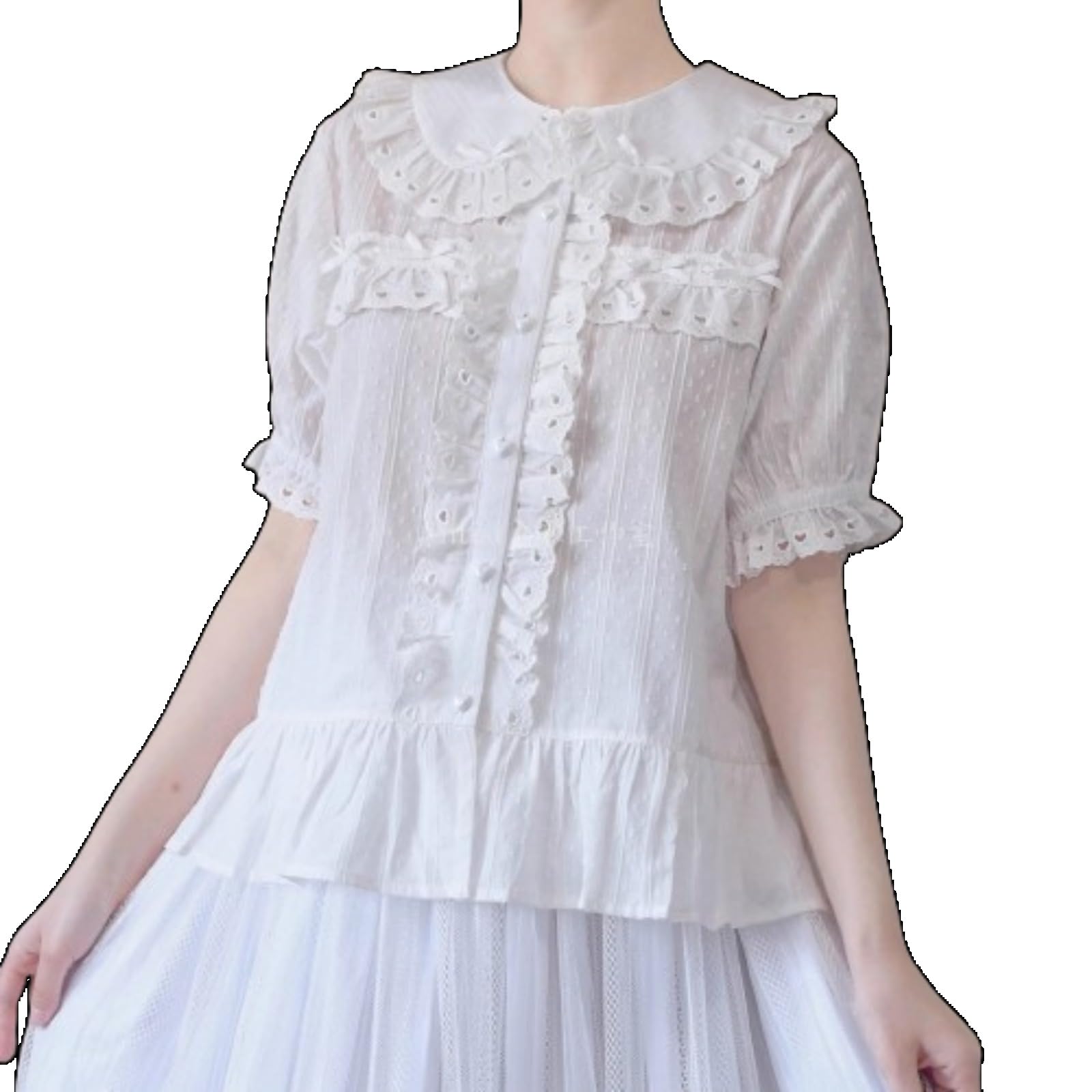 Cute Kawaii Lace Blouse for Women - Victorian Princess Puff Sleeve Lolita Top | Perfect for Cosplay, Tea Parties & Vintage Fashion Outfits