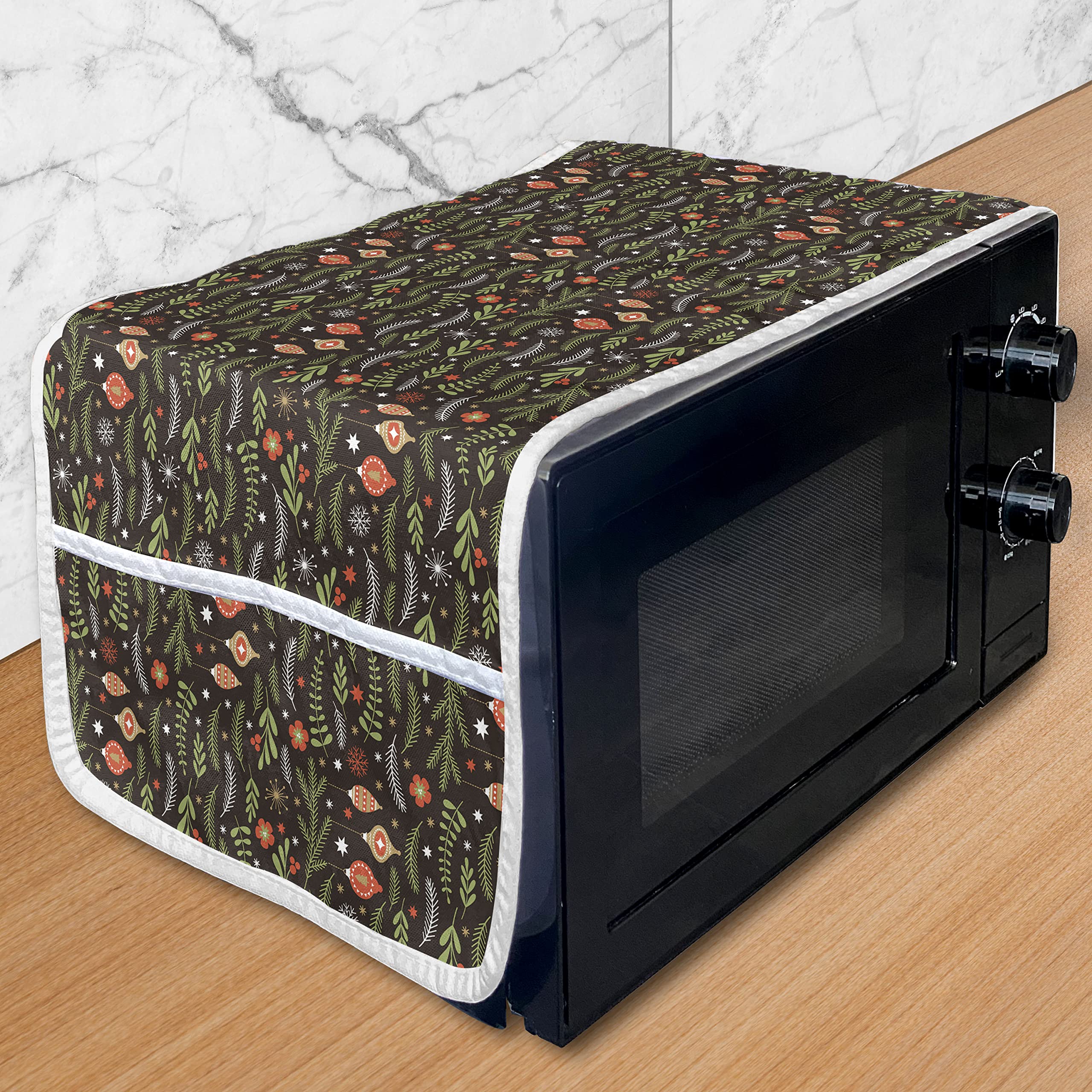 Ambesonne Christmas Microwave Cover - Waterproof Holiday Floral Design with Mistletoe & Pine Branches, 36