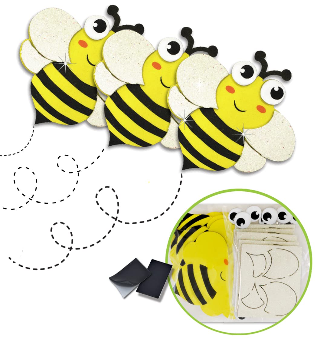 12-Piece Bumble Bee Stickers for Kids - DIY Spring & Summer Craft Kit, Bug-Themed Foam Stickers & Magnets for Scrapbooking, Classroom Activities & Party Favors