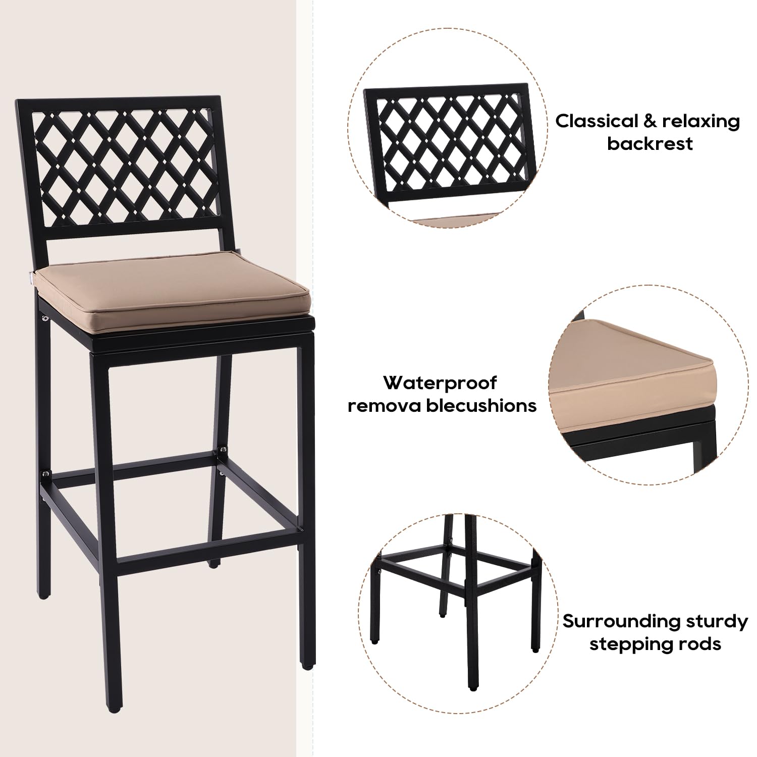 3-Piece Metal Outdoor Bar Set with Cushions - Patio Bar Table & Stools for Backyard, Porch, Balcony | Perfect for Entertaining, Dining Al Fresco, and Relaxing Outdoors