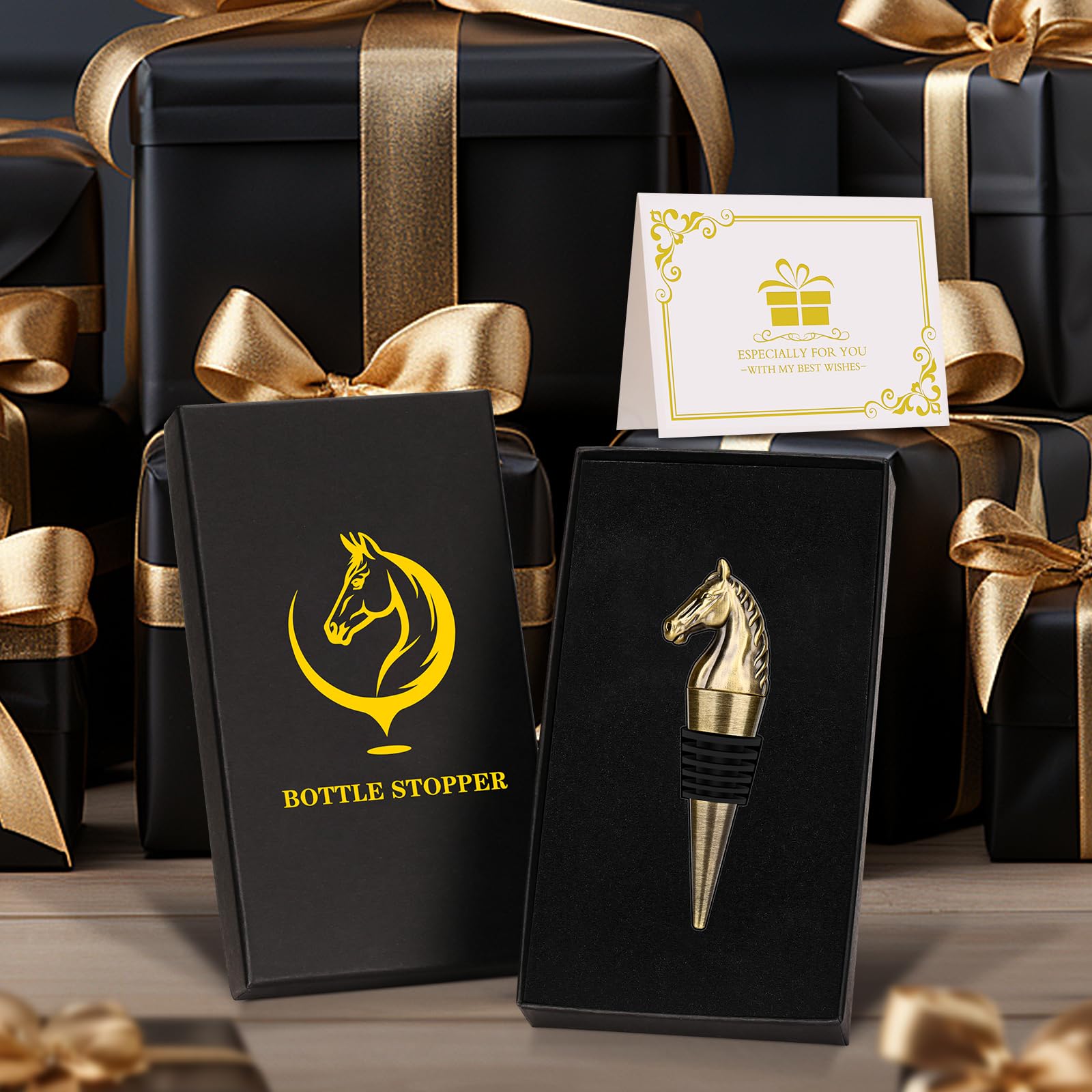 Premium Bronze Horse Head Wine Stopper - Elegant Wine Bottle Stopper for Champagne & Liquor - Unique Birthday Gift for Men & Women (Includes Gift Box) - Perfect for Wine Lovers, Housewarming Parties & Holiday Gifts