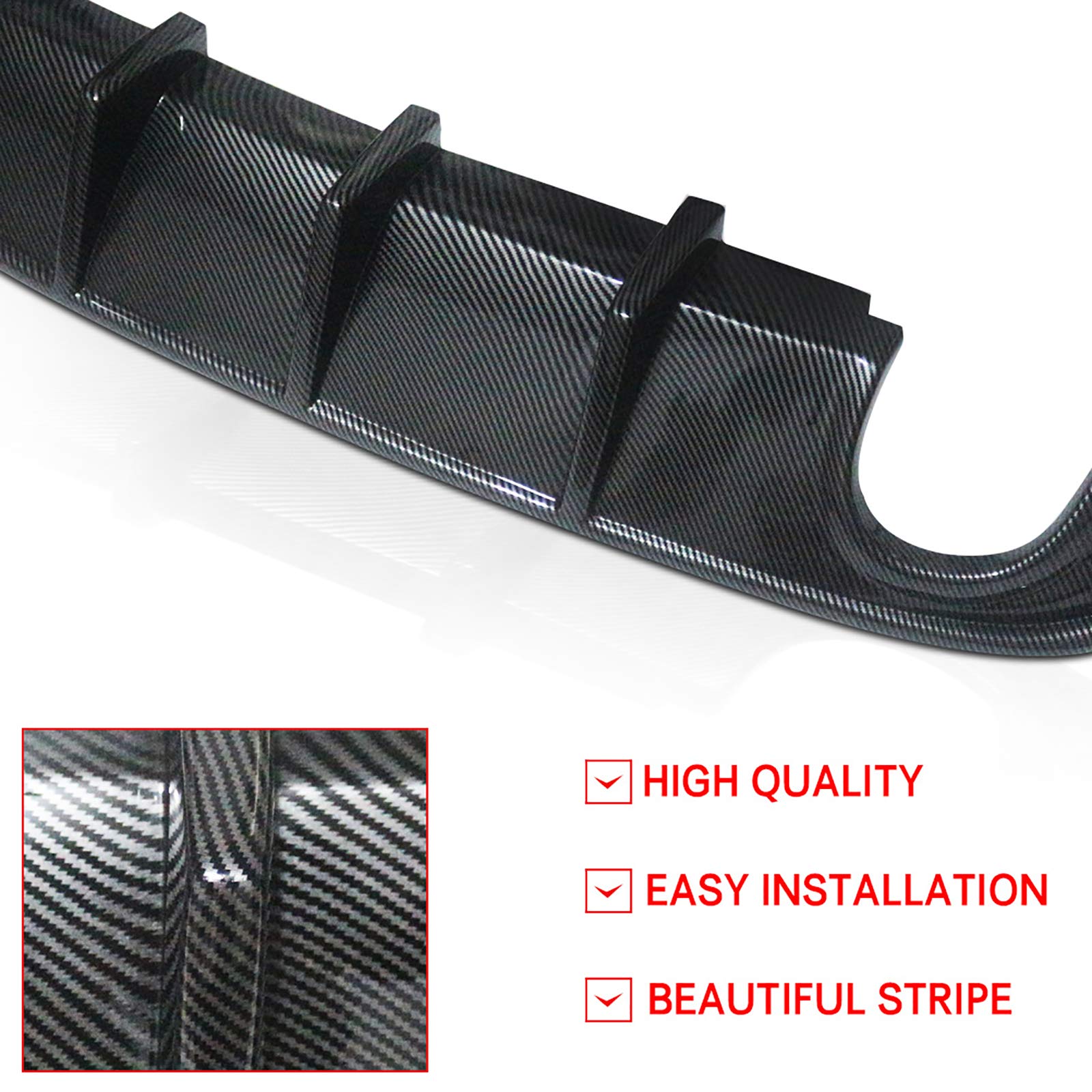 NINTE Carbon Fiber Rear Diffuser for 2015-2023 Dodge Charger RT/SXT/SE - Shark Fin Lower Bumper Lip (Fits Circle Exhaust Ports Only) | Aggressive Styling Upgrade for Street Racing & Car Shows