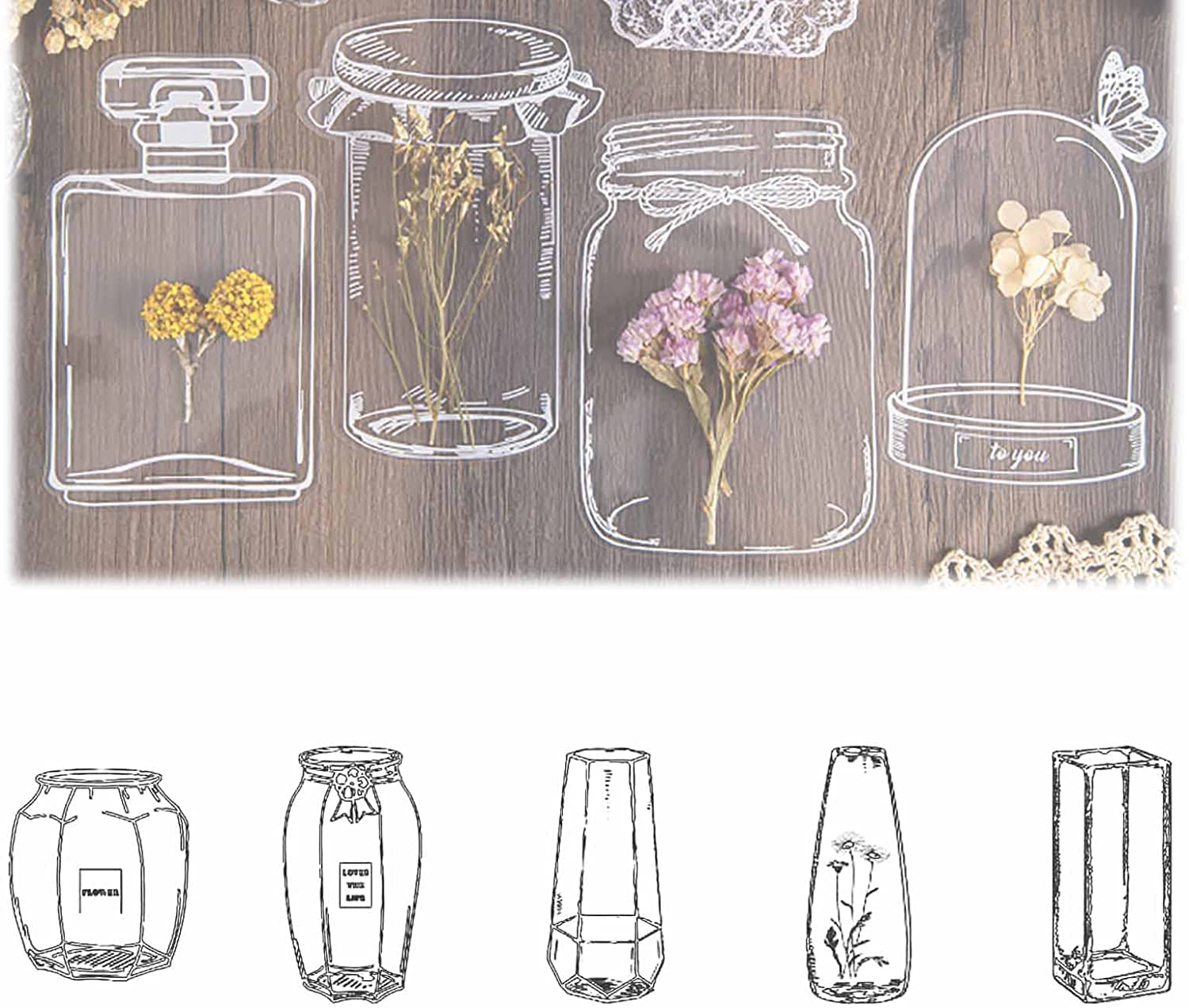 20 Pcs Transparent Dried Flower Bookmarks - Handmade DIY Floral Bookmark Set with Lace Rope & Vase Design - Perfect for Reading, Journaling, Scrapbooking & Gift Giving