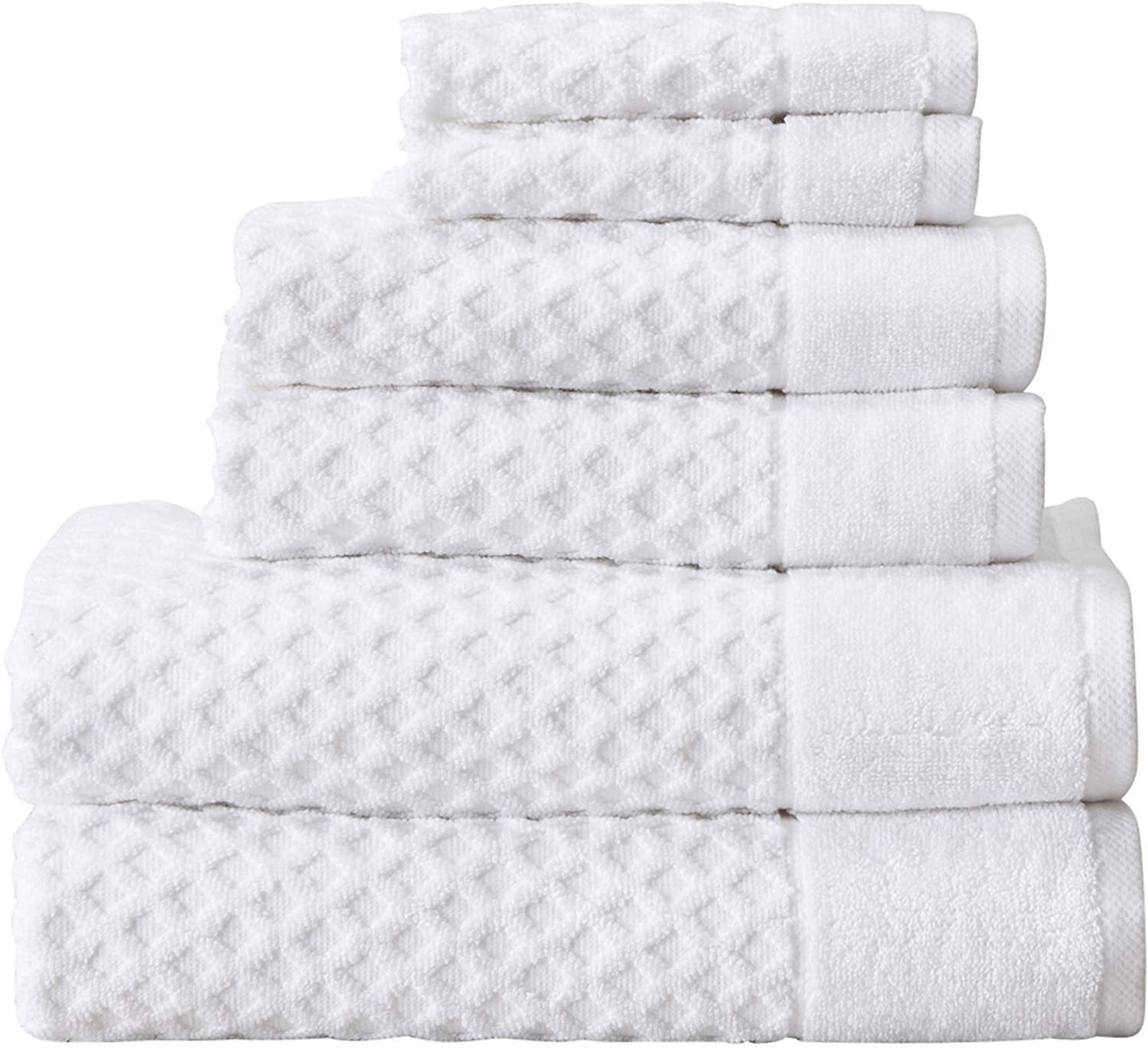 Simpli-Magic 79446 Luxury 6-Piece Diamond Bath Towel Set - 2 Bath Towels, 2 Hand Towels, 2 Washcloths (White) - Soft & Absorbent for Spa, Bathroom & Hotel Use