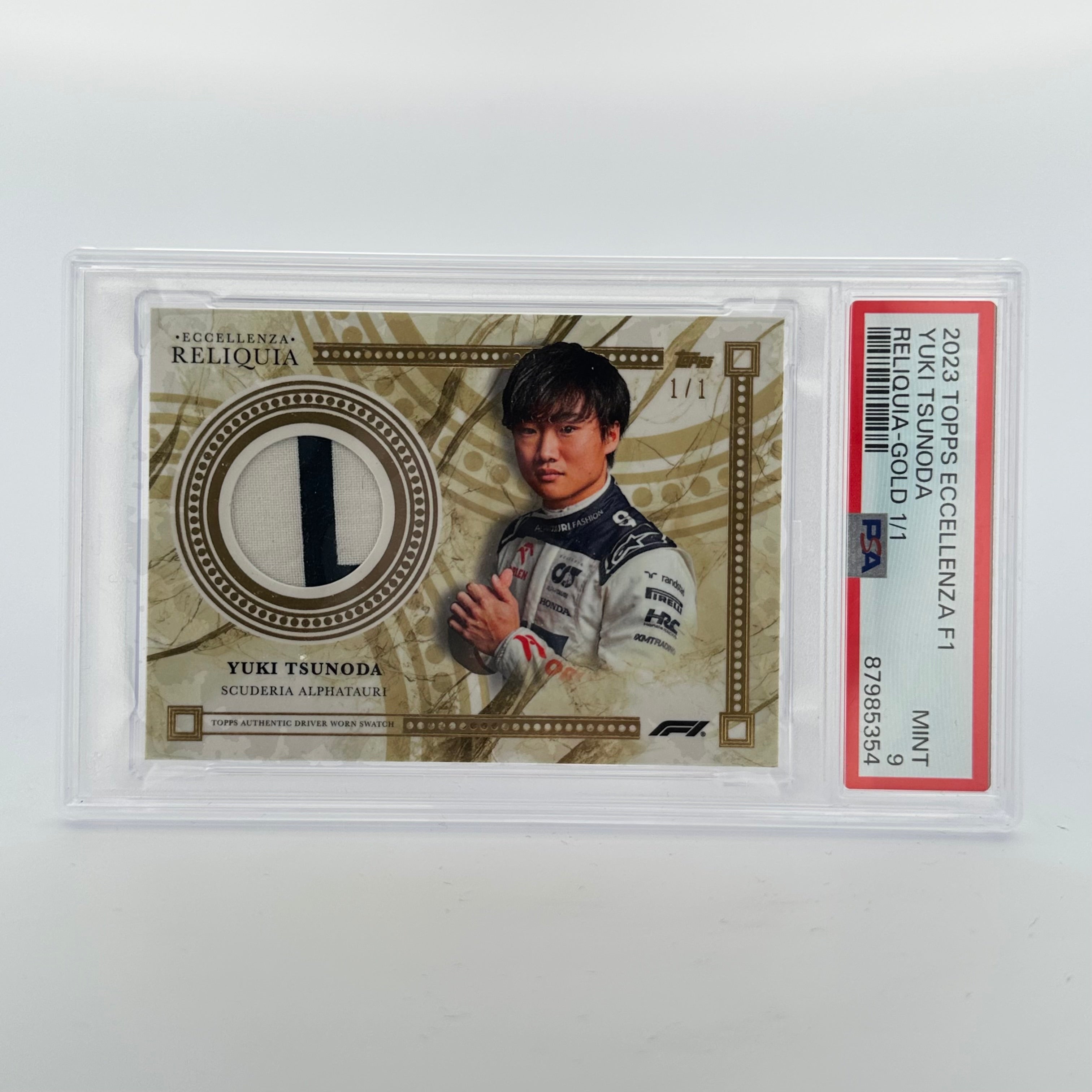 1/1 Gold + Complete Rainbow Yuki Tsunoda 2023 Eccellenza Reliquia (PSA9/10) - Rare Collectible Trading Card for Sports Memorabilia & F1 Racing Fans