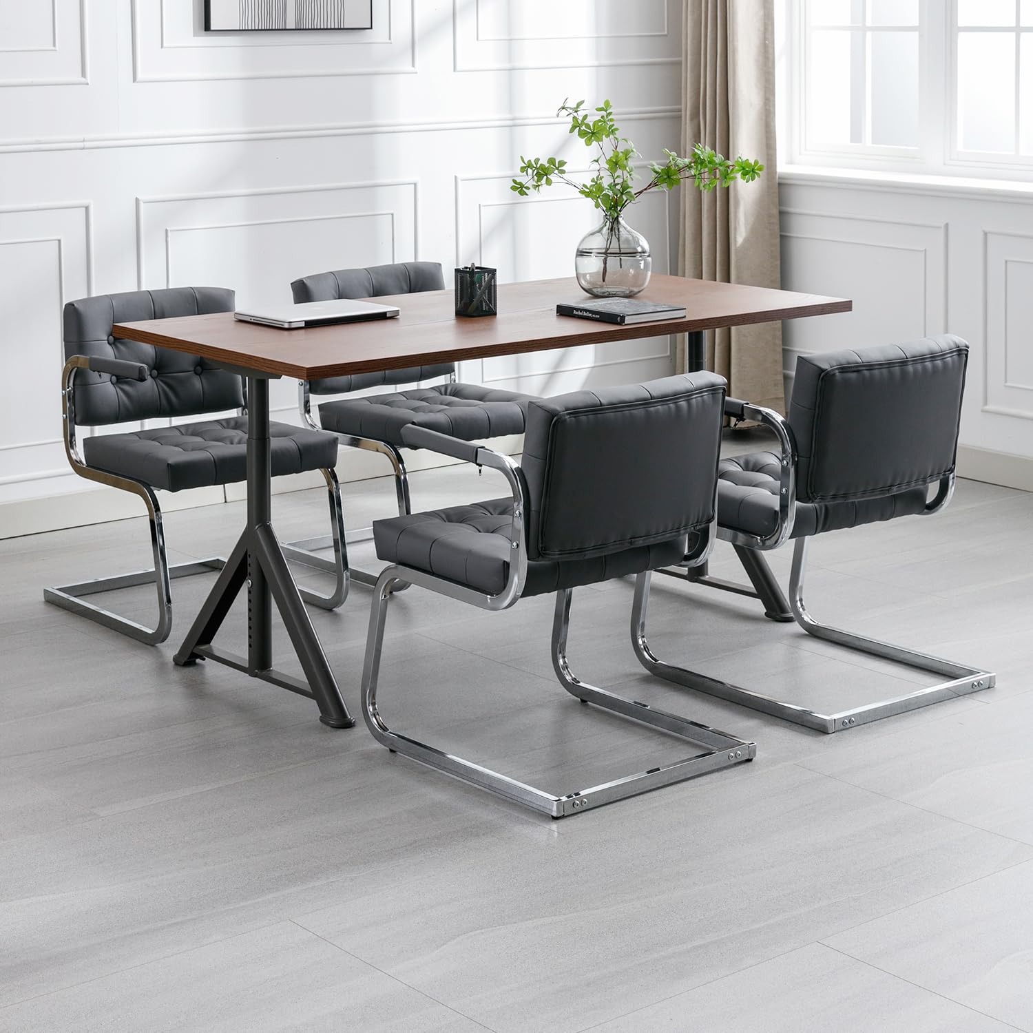 Okeysen 4-Pack Modern Conference Room Chairs - Office Guest & Reception Chairs with Sled Base - Leather Desk Chairs for Waiting Room, Meeting Room & Office Spaces - No Wheels, Comfortable Seating Solution for Business & Professional Environments