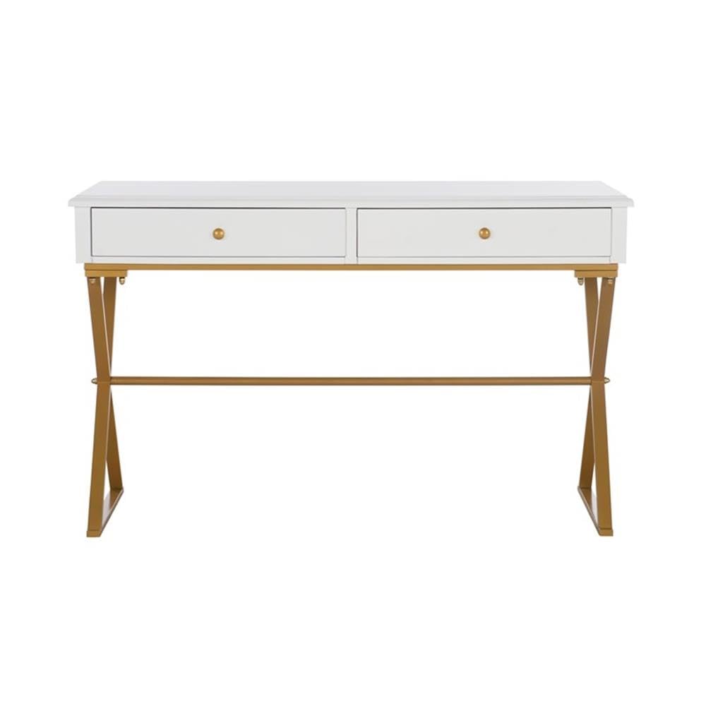 UrbanPro Transitional Two Drawer Metal Desk in White - Modern Home Office Furniture for Small Spaces & Workstations