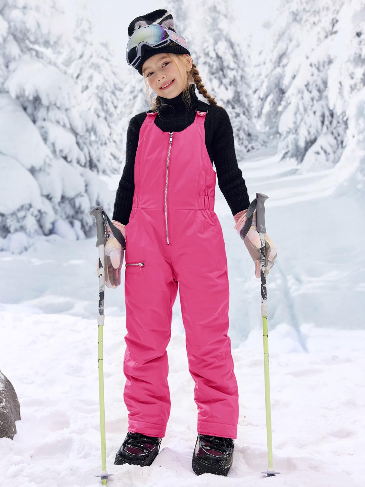 Haloumoning Kids Snow Bibs for Girls - Waterproof Insulated Snow Pants & Overalls for Skiing, Snowboarding (Ages 5-14) - Perfect for Winter Sports & Outdoor Play