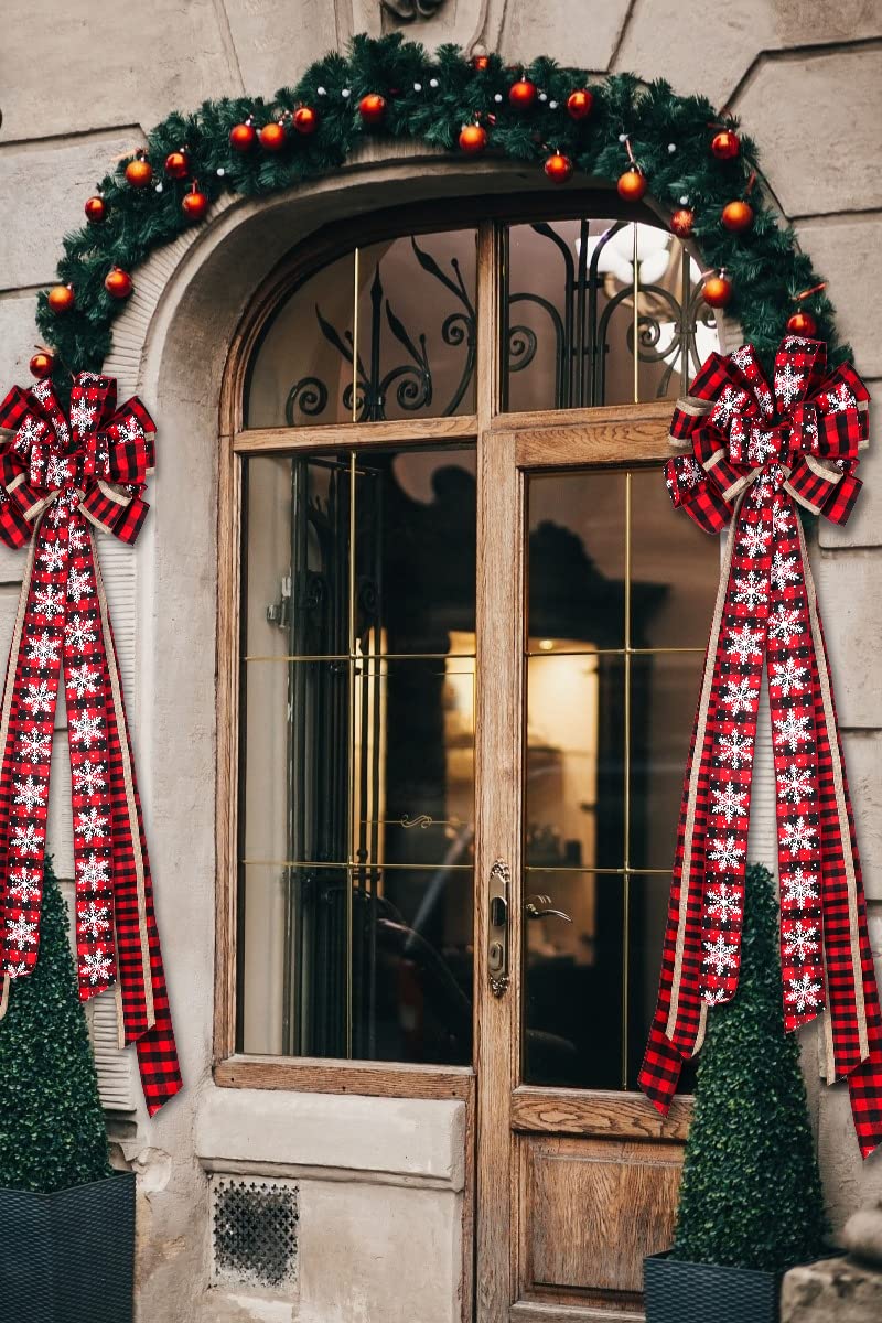 RECUTMS Christmas Tree Topper Bows - Large Red Burlap Bows for Outdoor & Indoor Holiday Decorations | Perfect for Christmas Tree Decor, Wreaths, Gift Wrapping & Fireplace Mantel